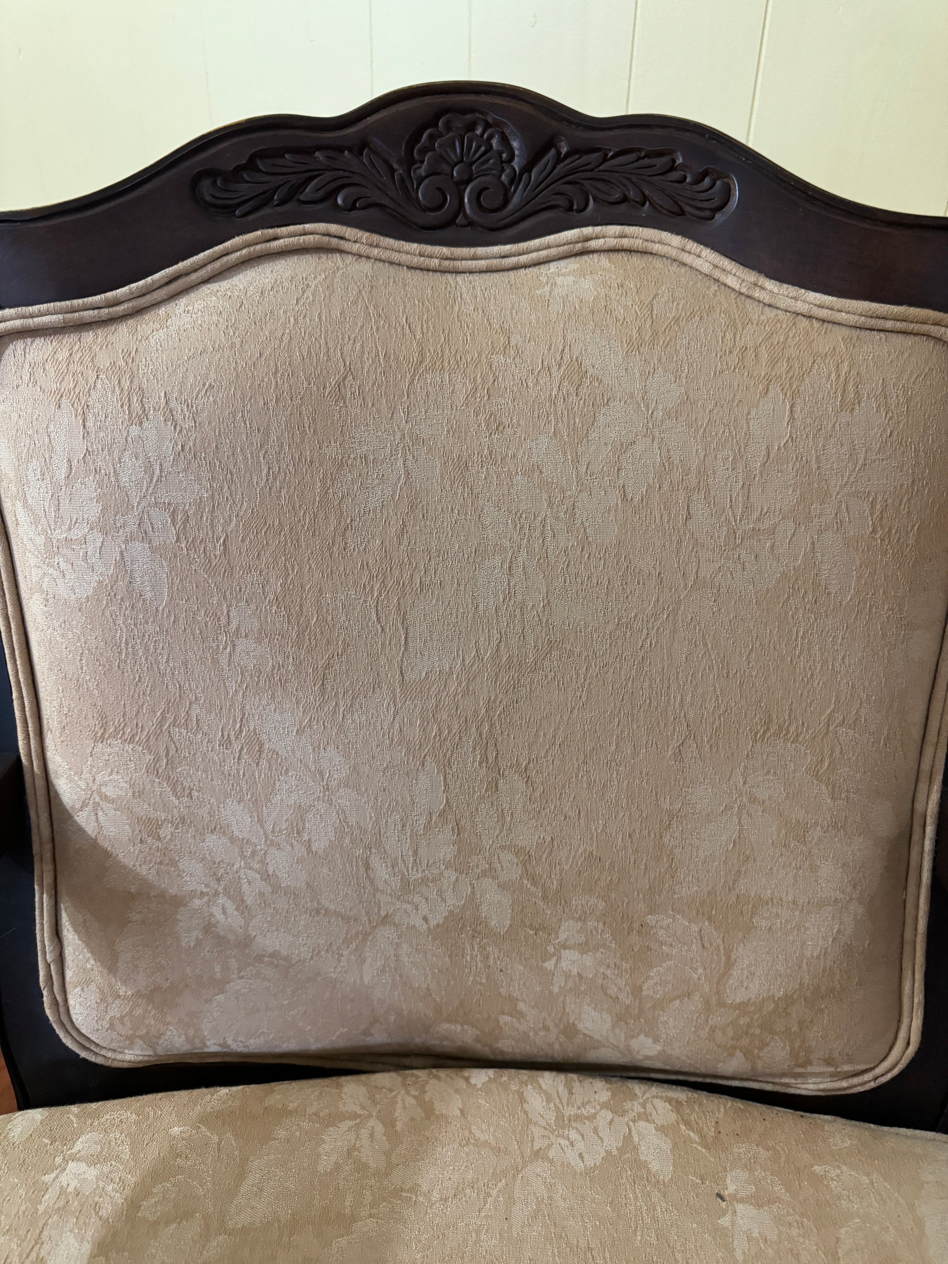 Antique Louis XV Style Carved Walnut Upholstered Accent Chair