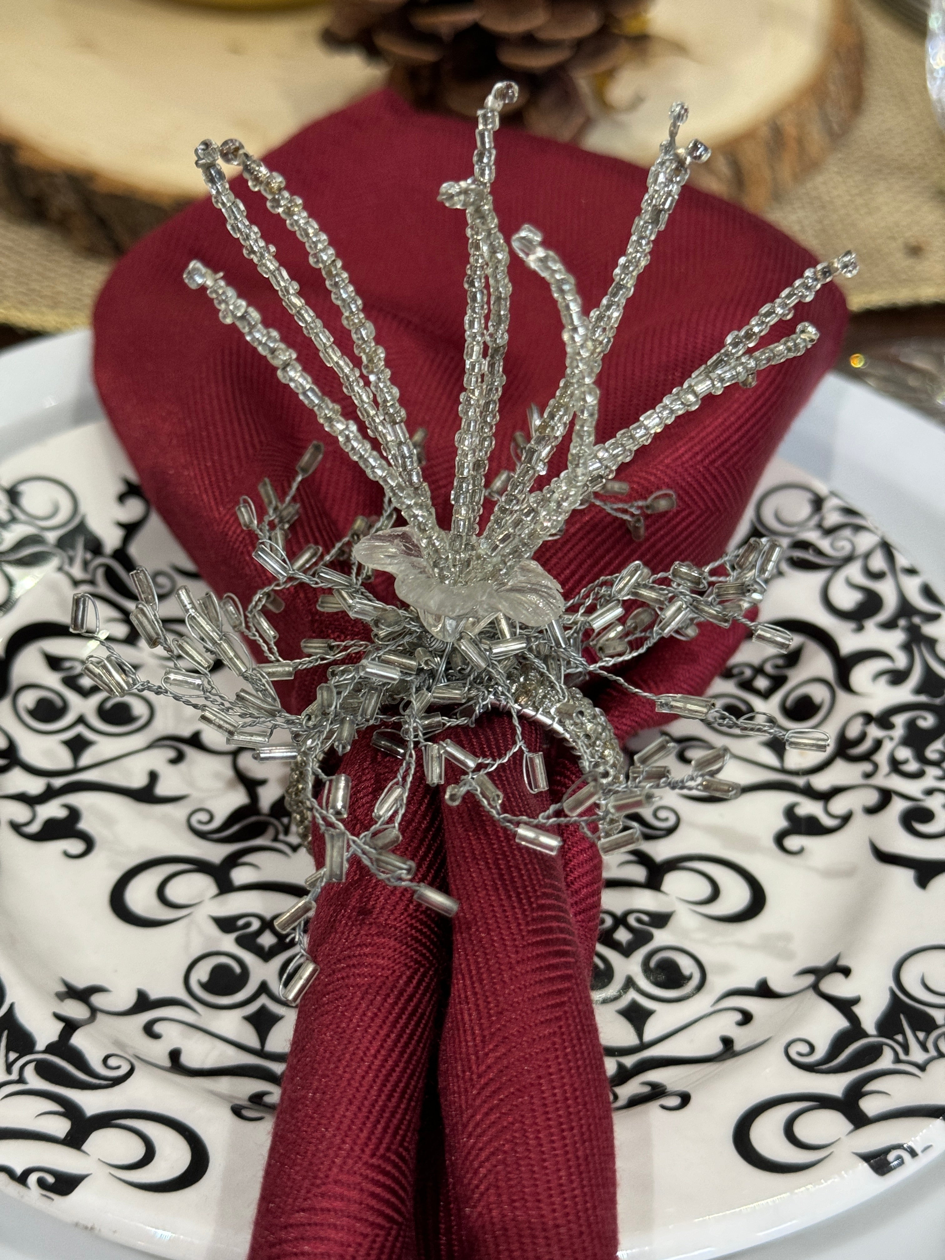 Silver Beaded Seaburst Napkin Rings - Set of 8