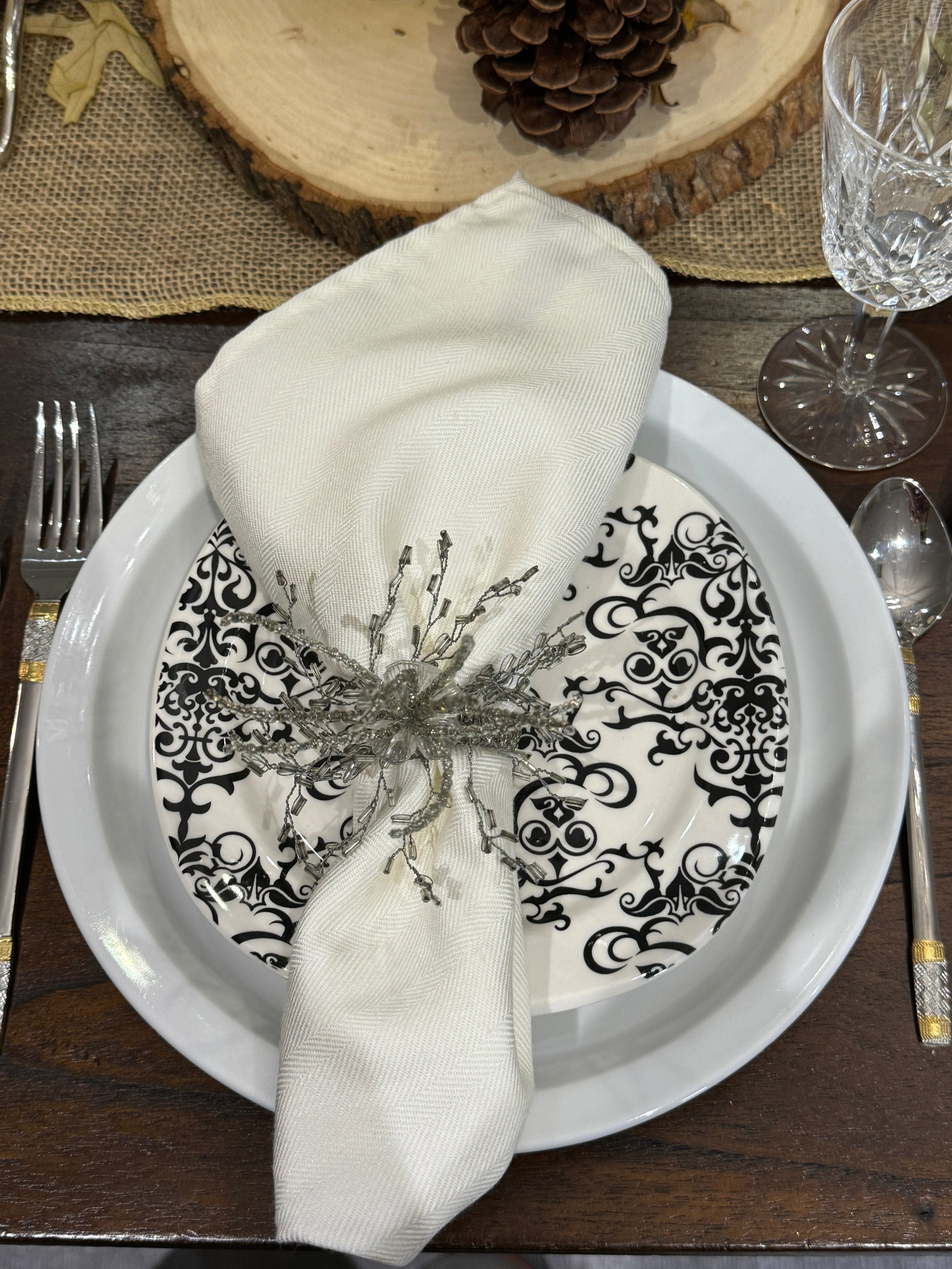 Silver Beaded Seaburst Napkin Rings - Set of 8