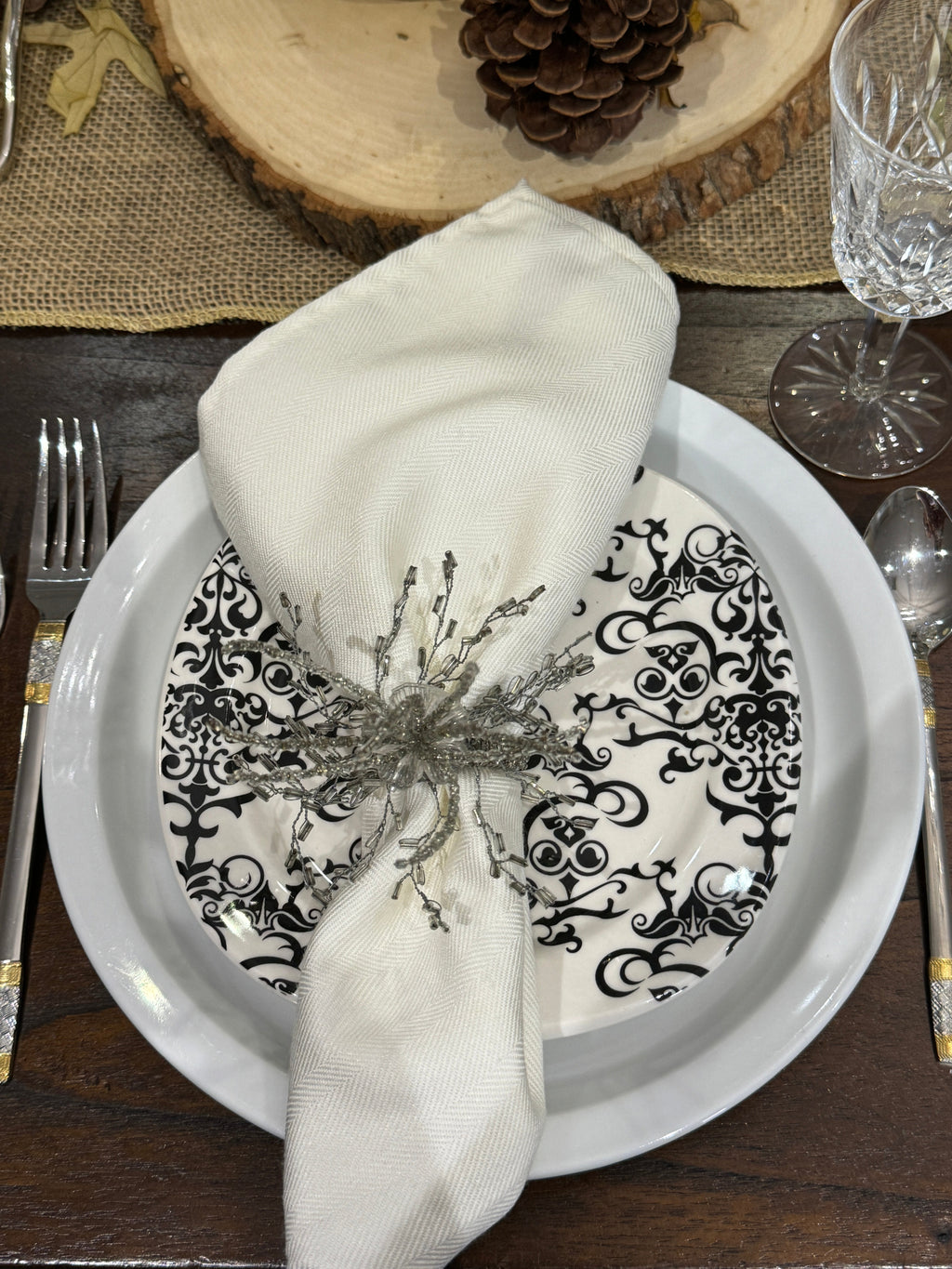 Silver Beaded Seaburst Napkin Rings - Set of 8