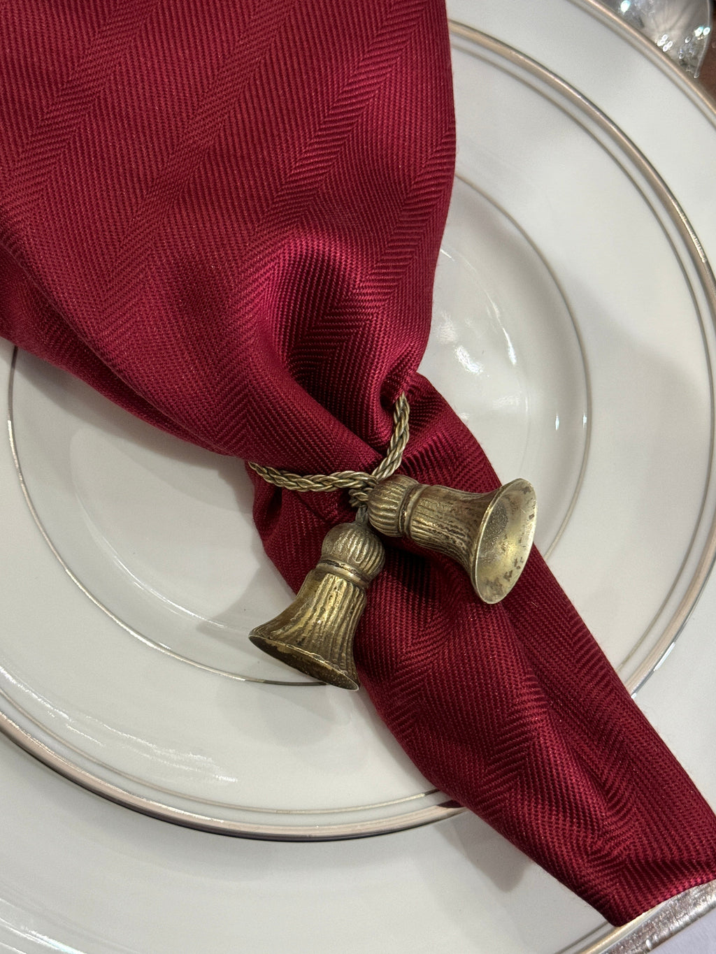 Vintage Pewter Tassel Napkin Rings - Set of 10