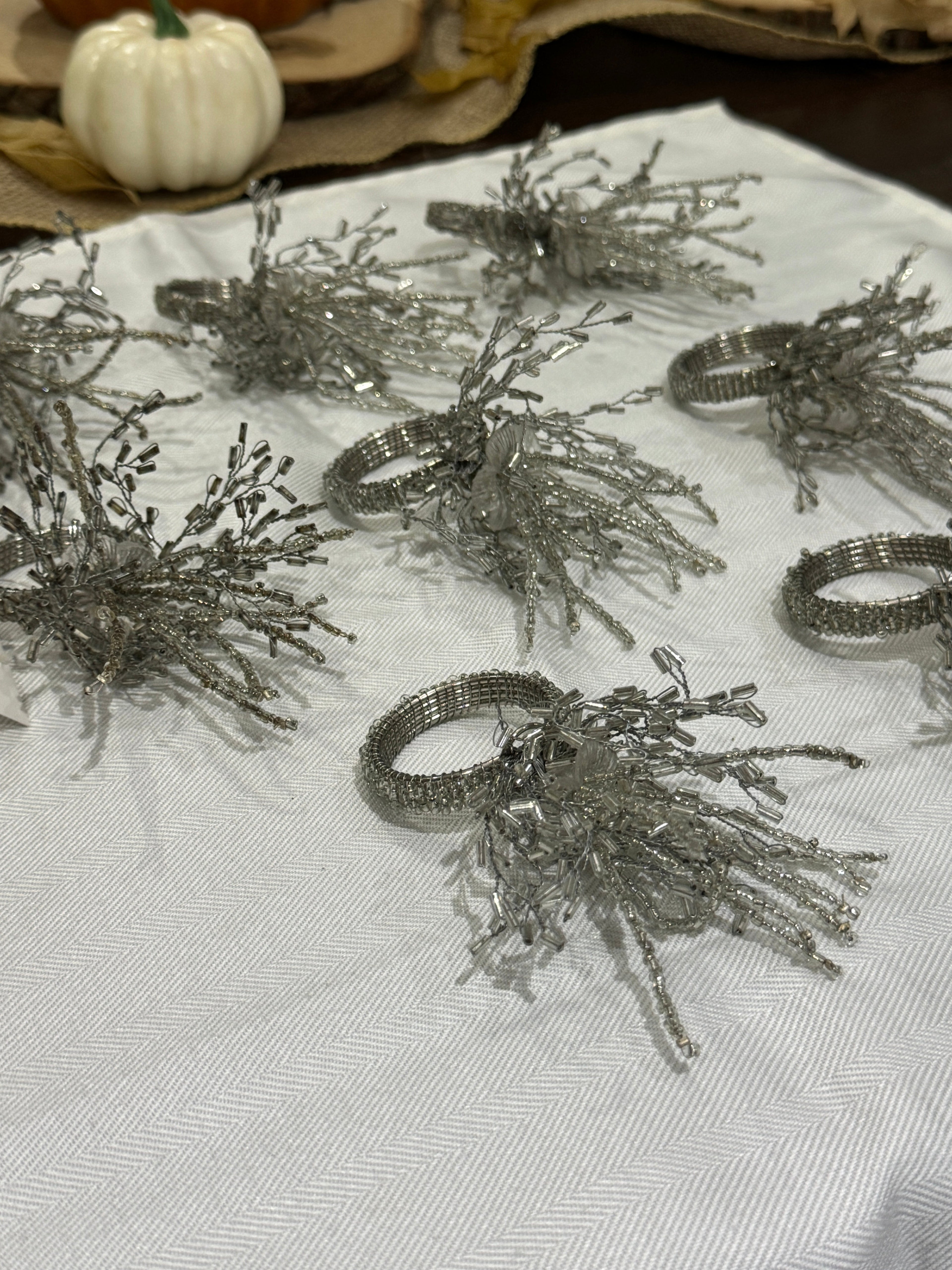 Silver Beaded Seaburst Napkin Rings - Set of 8