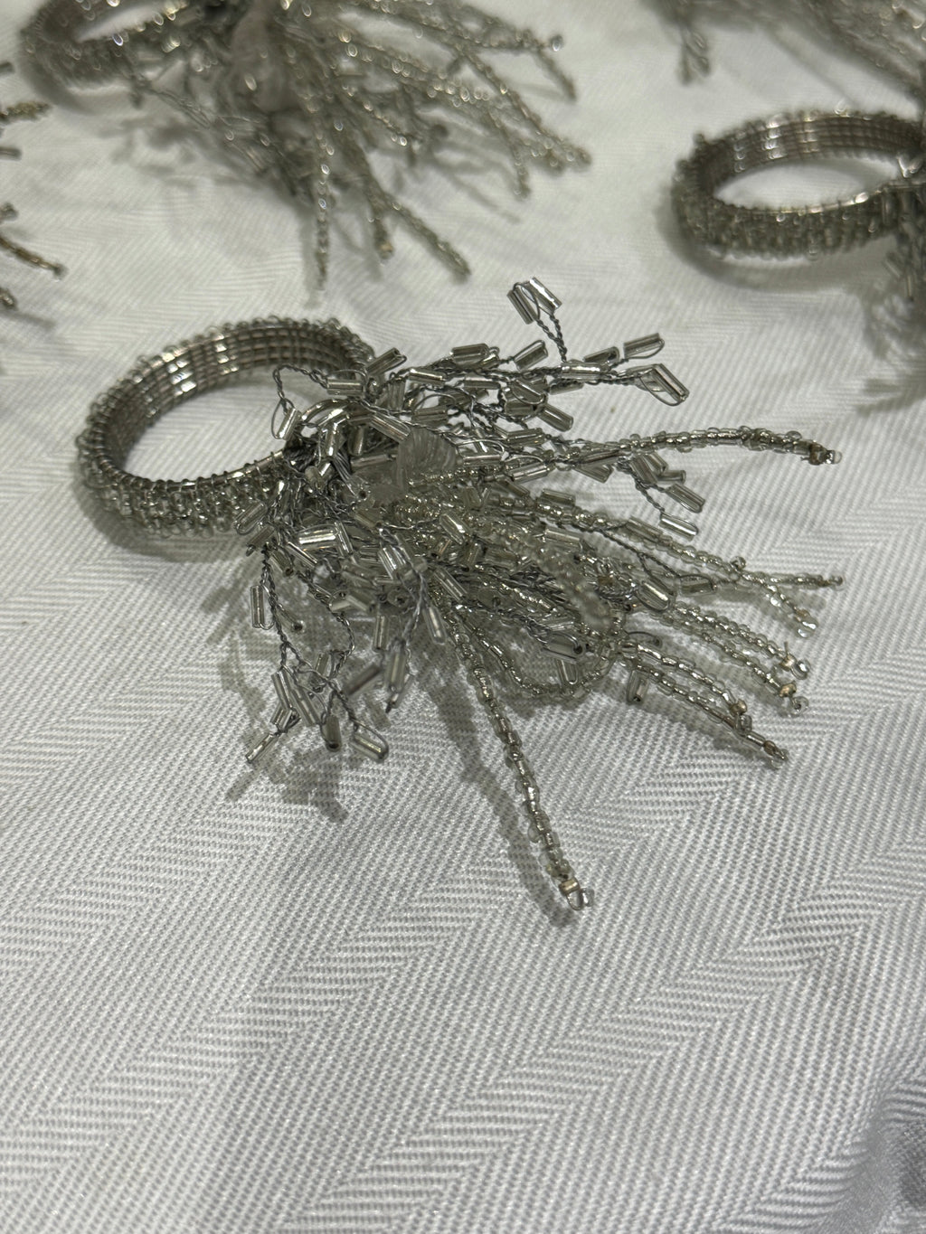 Silver Beaded Seaburst Napkin Rings - Set of 8