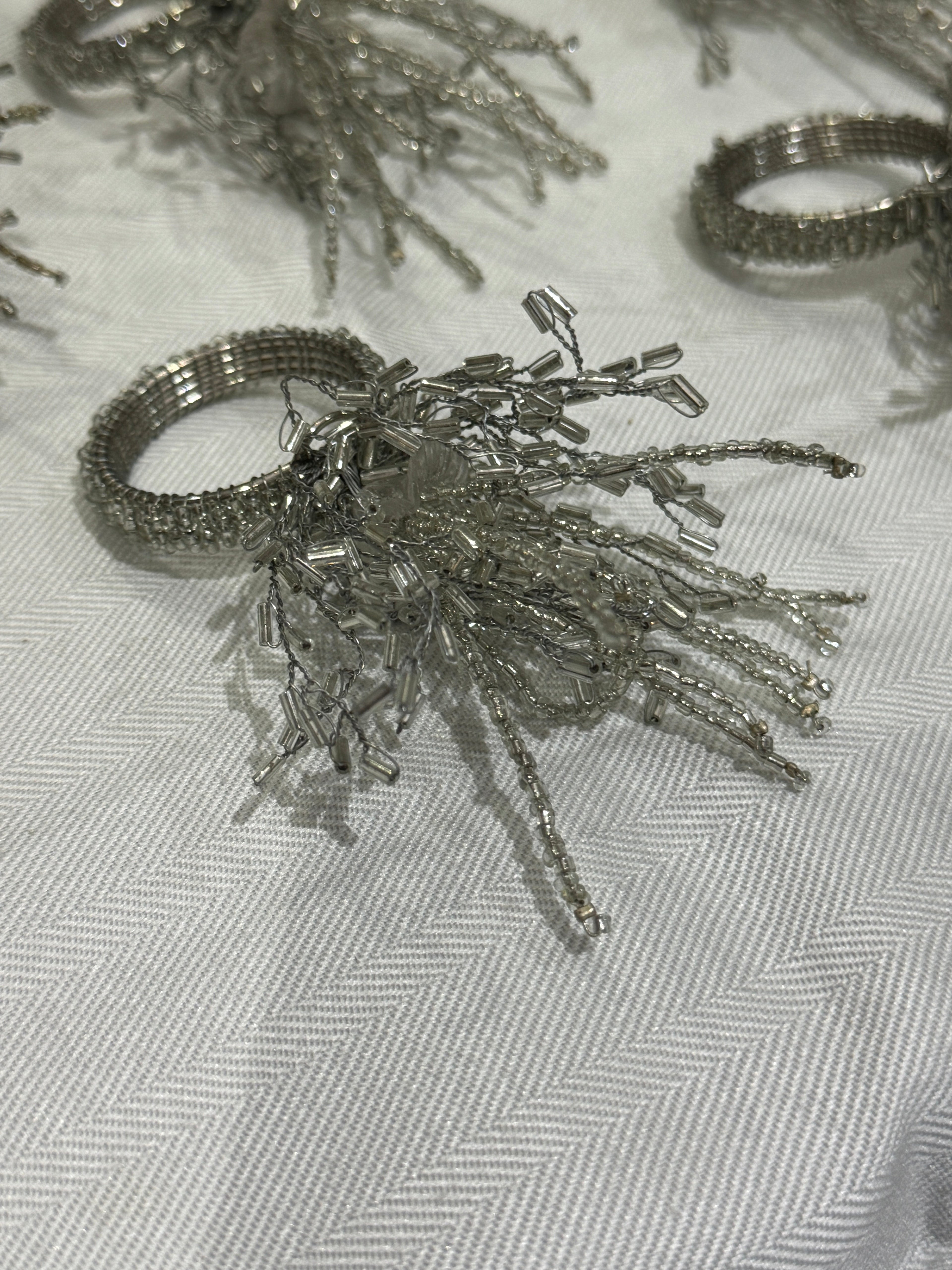 Silver Beaded Seaburst Napkin Rings - Set of 8
