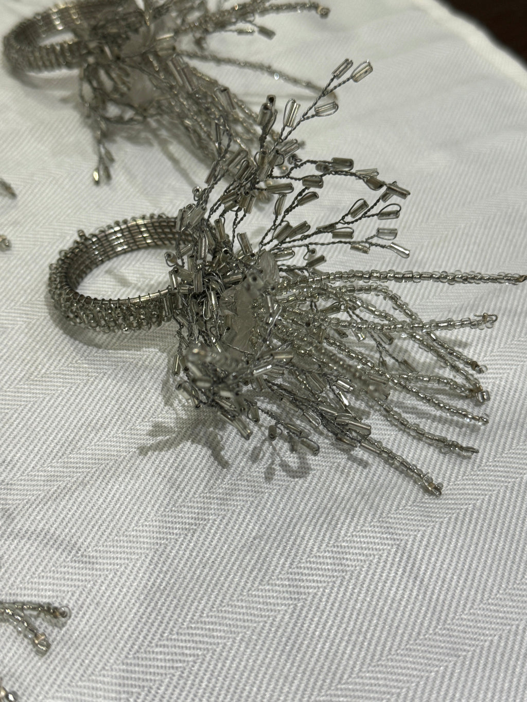 Silver Beaded Seaburst Napkin Rings - Set of 8