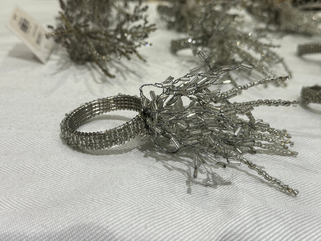 Silver Beaded Seaburst Napkin Rings - Set of 8