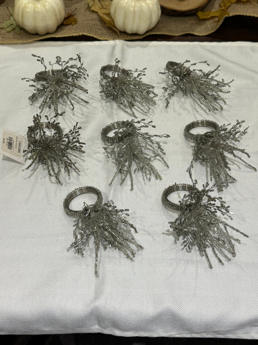 Silver Beaded Seaburst Napkin Rings - Set of 8