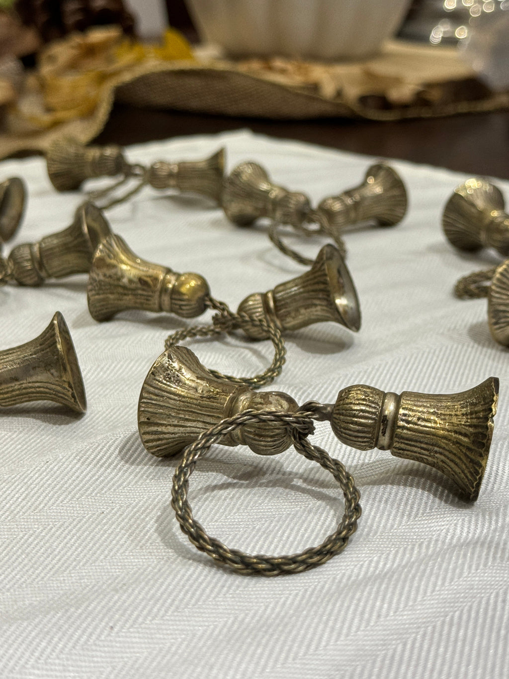 Vintage Pewter Tassel Napkin Rings - Set of 10