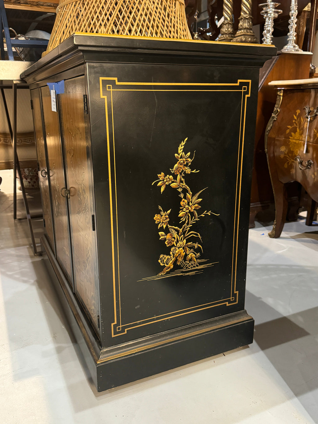 Drexel Et Cetera Collection Black Lacquer Chinoiserie Buffet Server with Flip Top