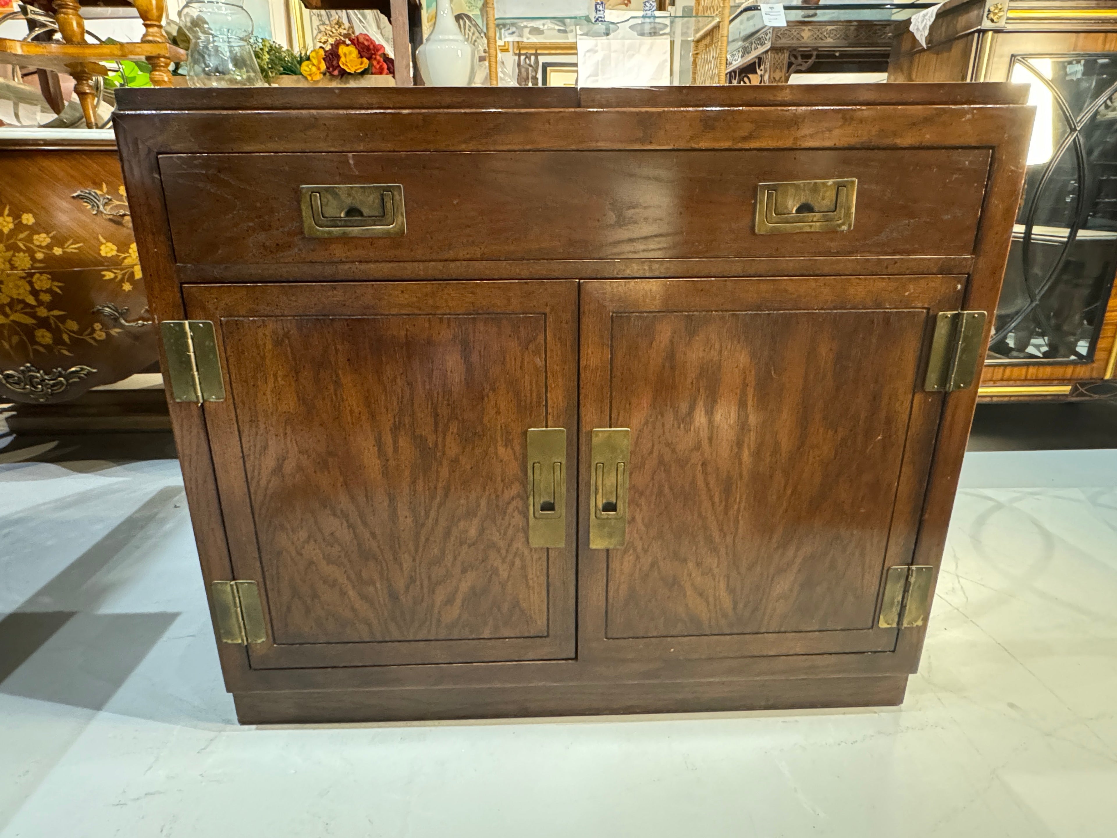 Vintage 1970s Campaign Style Server Bar Cabinet by Dixie Furniture