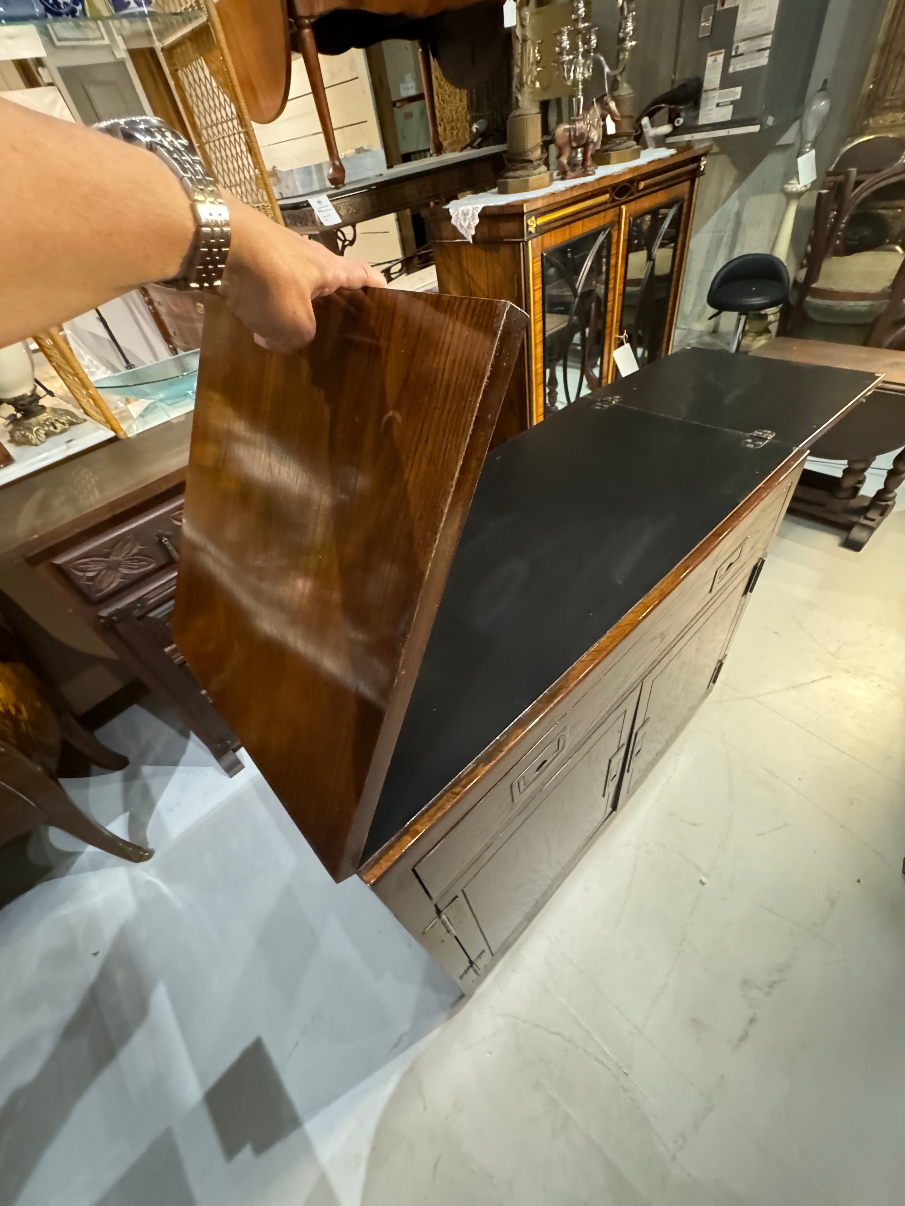 Vintage 1970s Campaign Style Server Bar Cabinet by Dixie Furniture