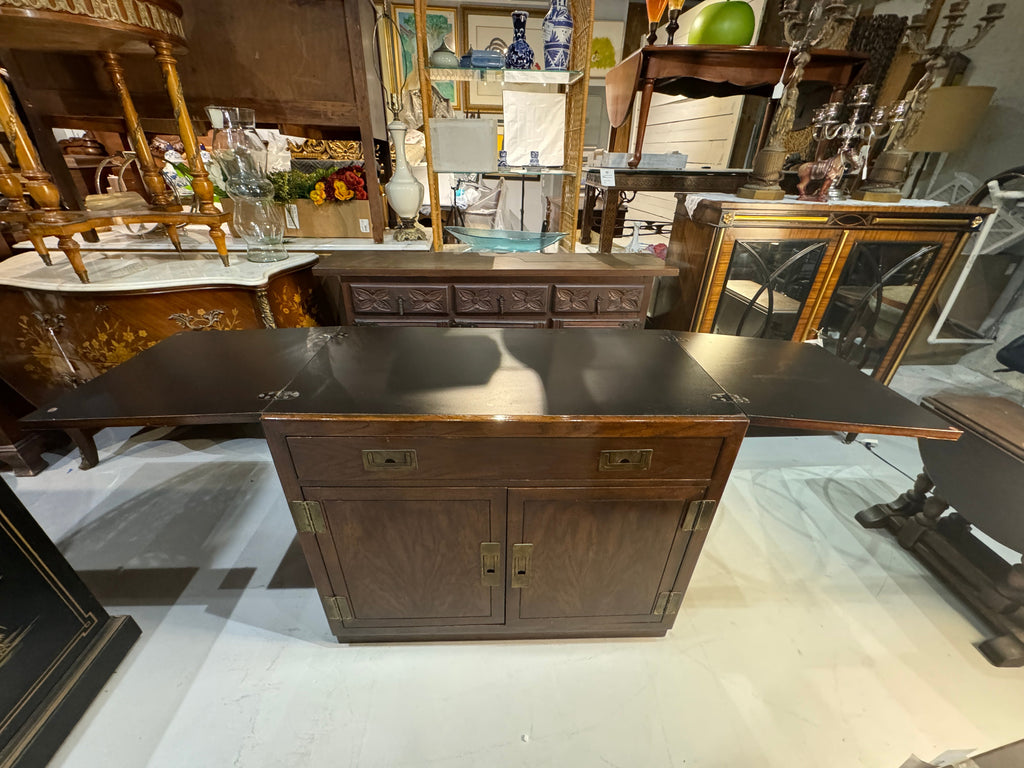 Vintage 1970s Campaign Style Server Bar Cabinet by Dixie Furniture