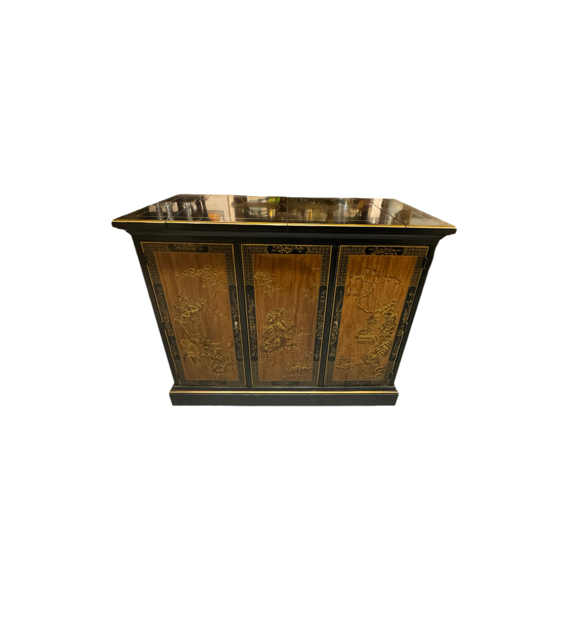 Drexel Et Cetera Collection Black Lacquer Chinoiserie Buffet Server with Flip Top