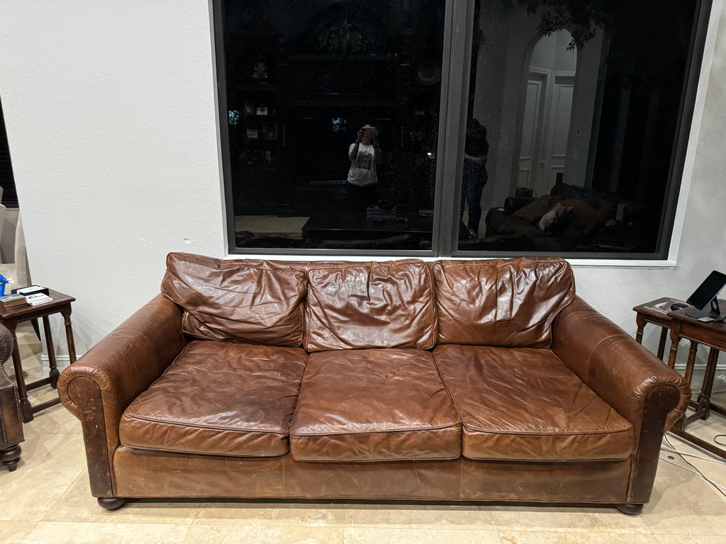 Restoration Hardware Lancaster Luxe Deep Three Seat Cushion Sofa in Cocoa Leather