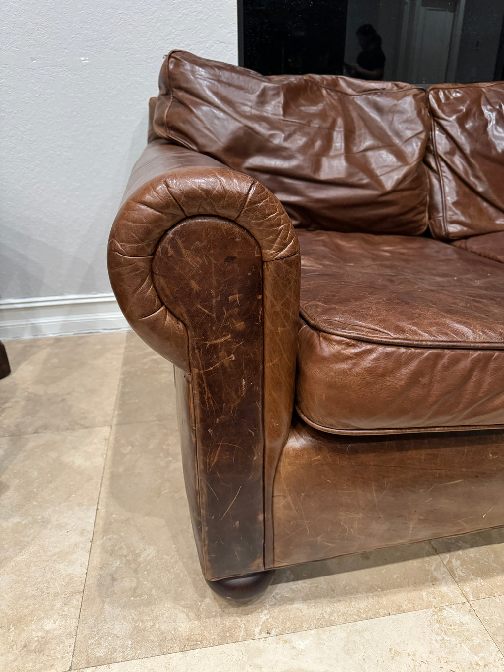 Restoration Hardware Lancaster Luxe Deep Three Seat Cushion Sofa in Cocoa Leather