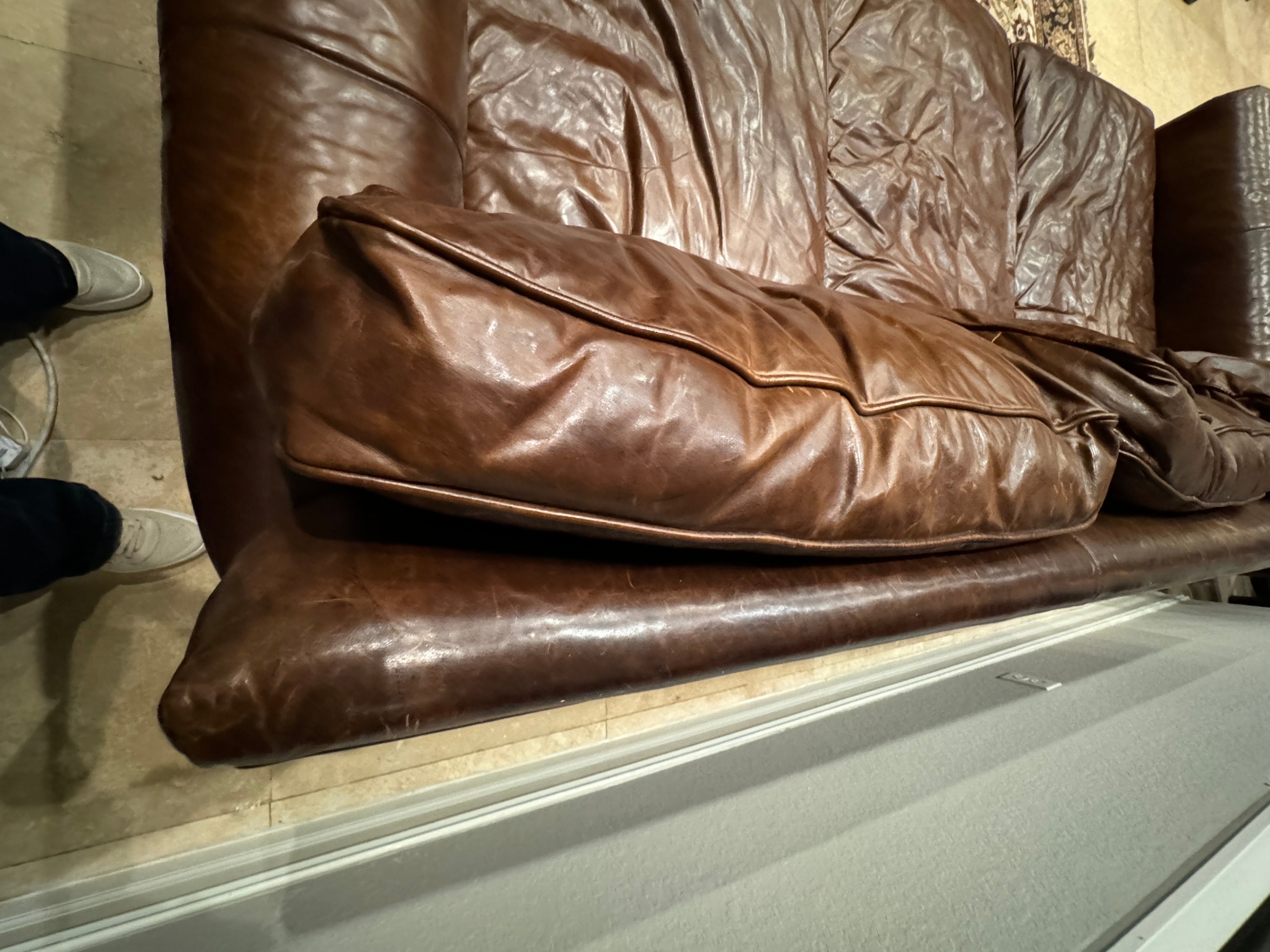 Restoration Hardware Lancaster Luxe Deep Three Seat Cushion Sofa in Cocoa Leather