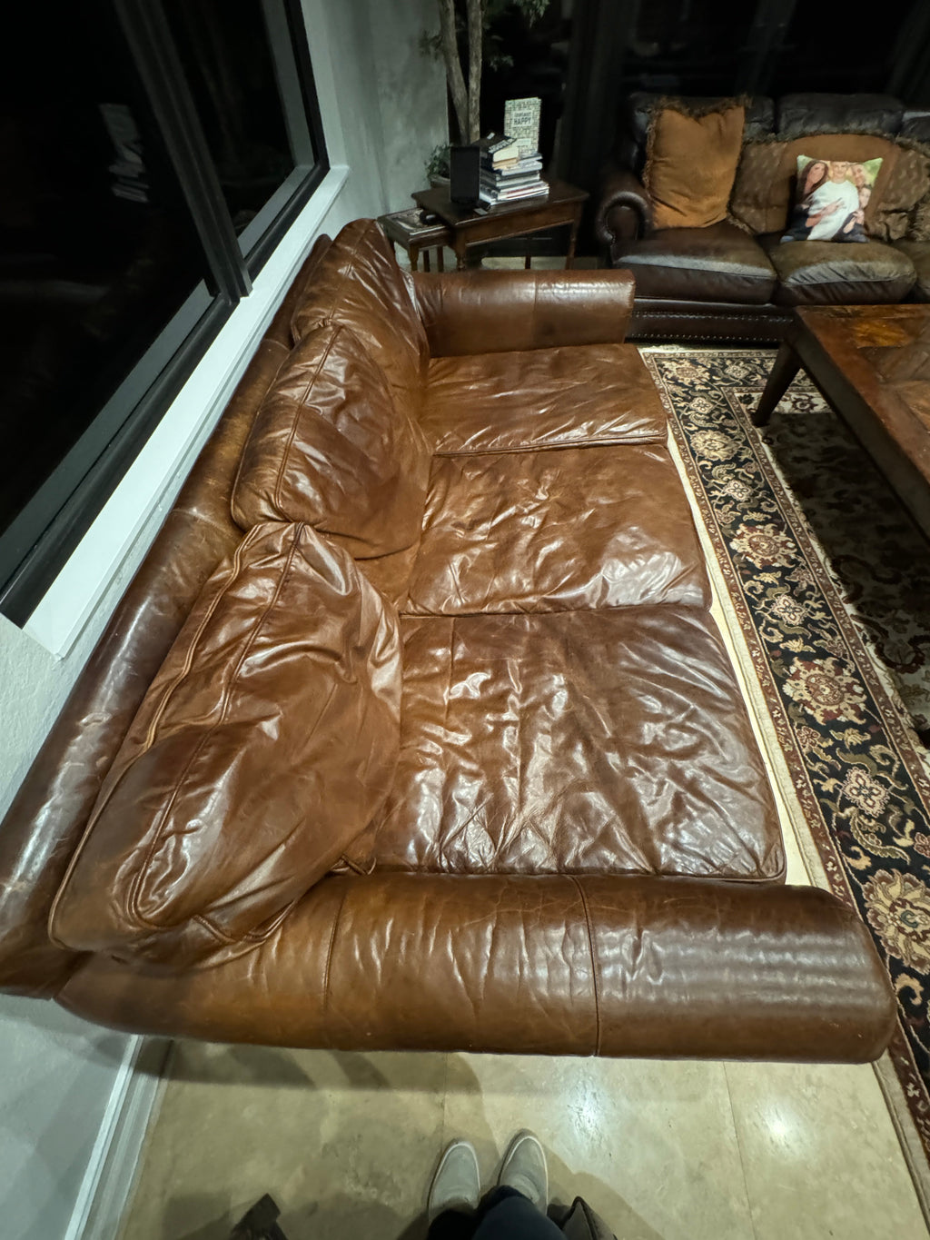 Restoration Hardware Lancaster Luxe Deep Three Seat Cushion Sofa in Cocoa Leather