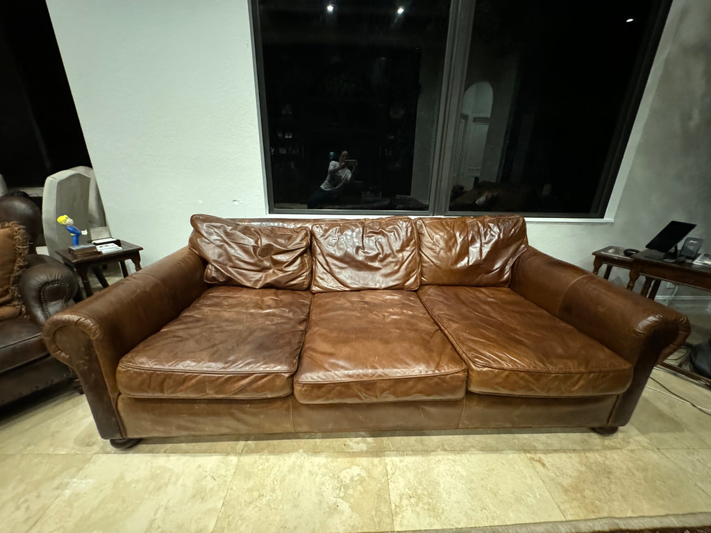 Restoration Hardware Lancaster Luxe Deep Three Seat Cushion Sofa in Cocoa Leather