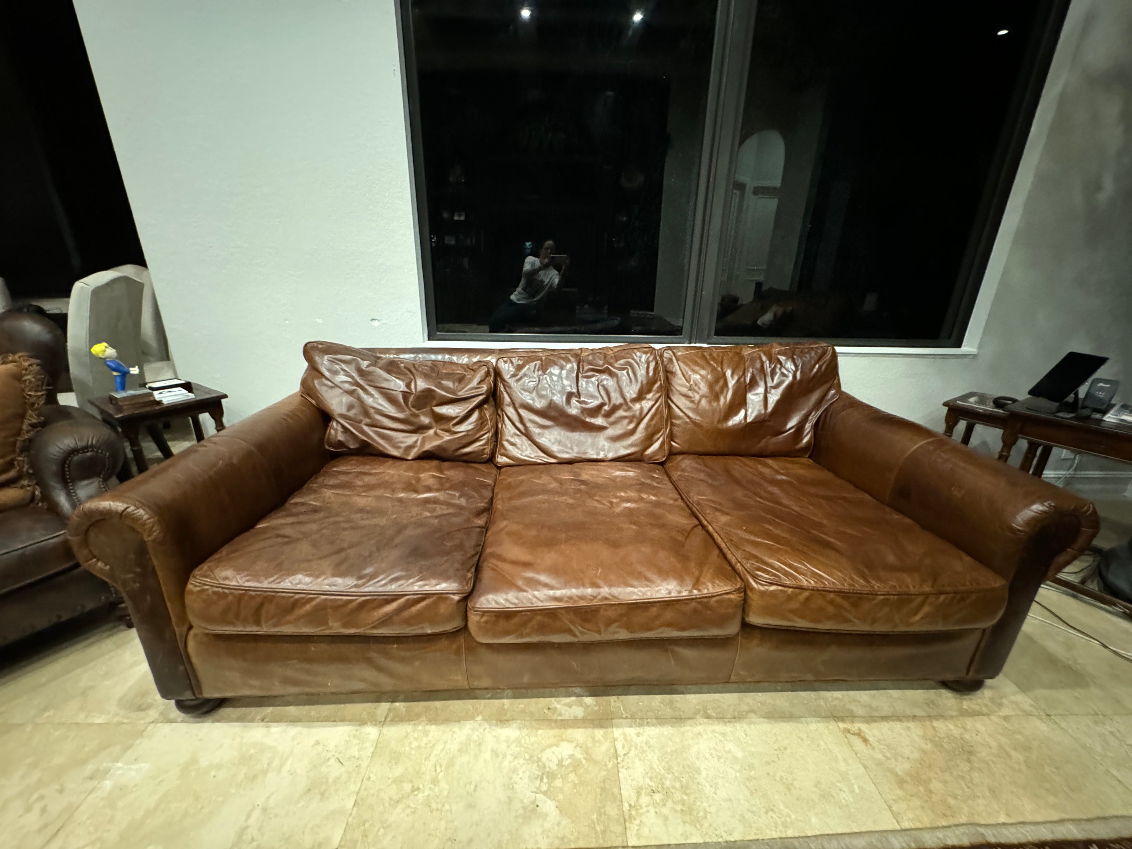 Restoration Hardware Lancaster Luxe Deep Three Seat Cushion Sofa in Cocoa Leather