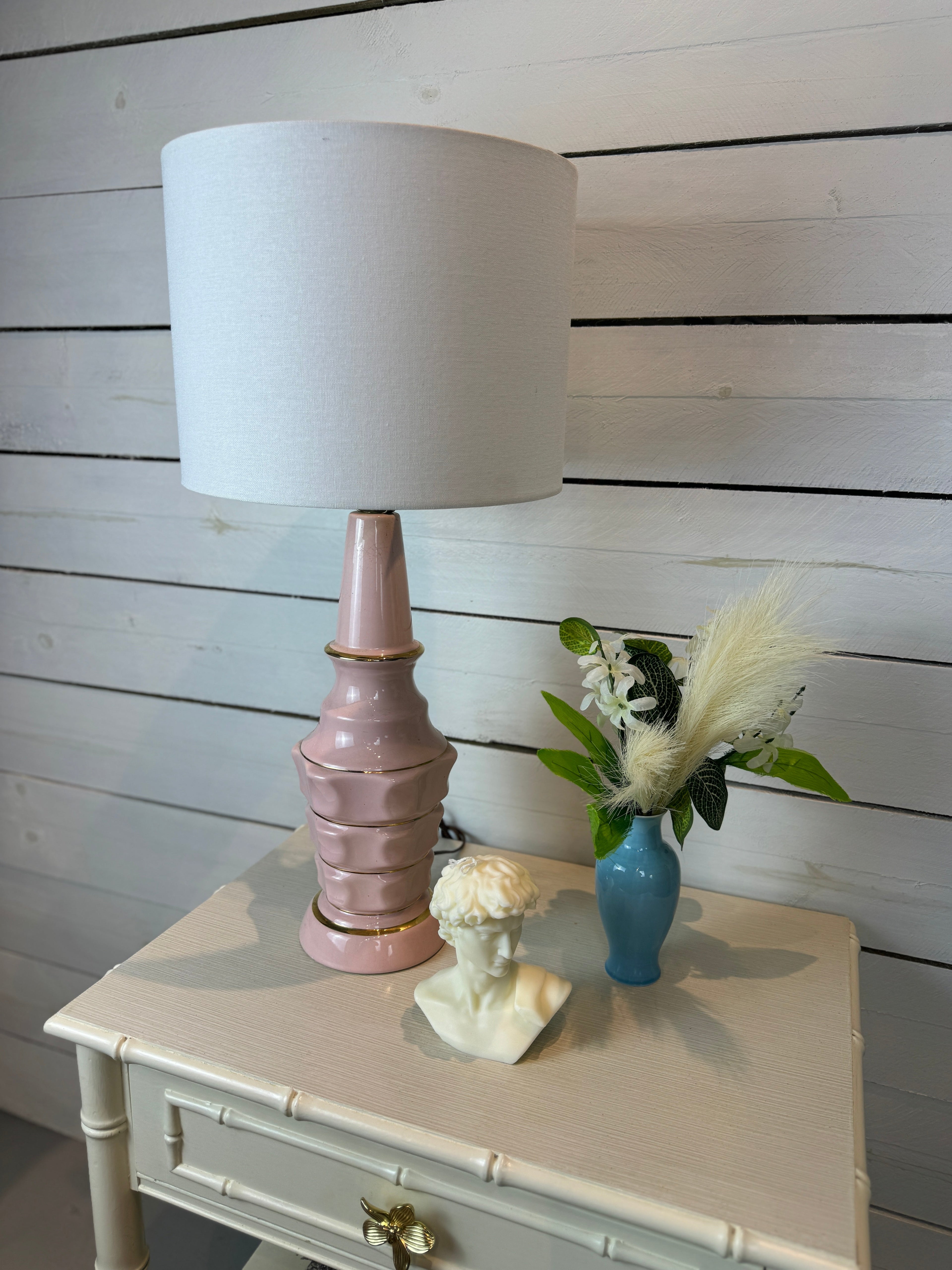 Vintage MCM Kron Barbicore Style Pink and Gold Table Desk Bedside Lamp