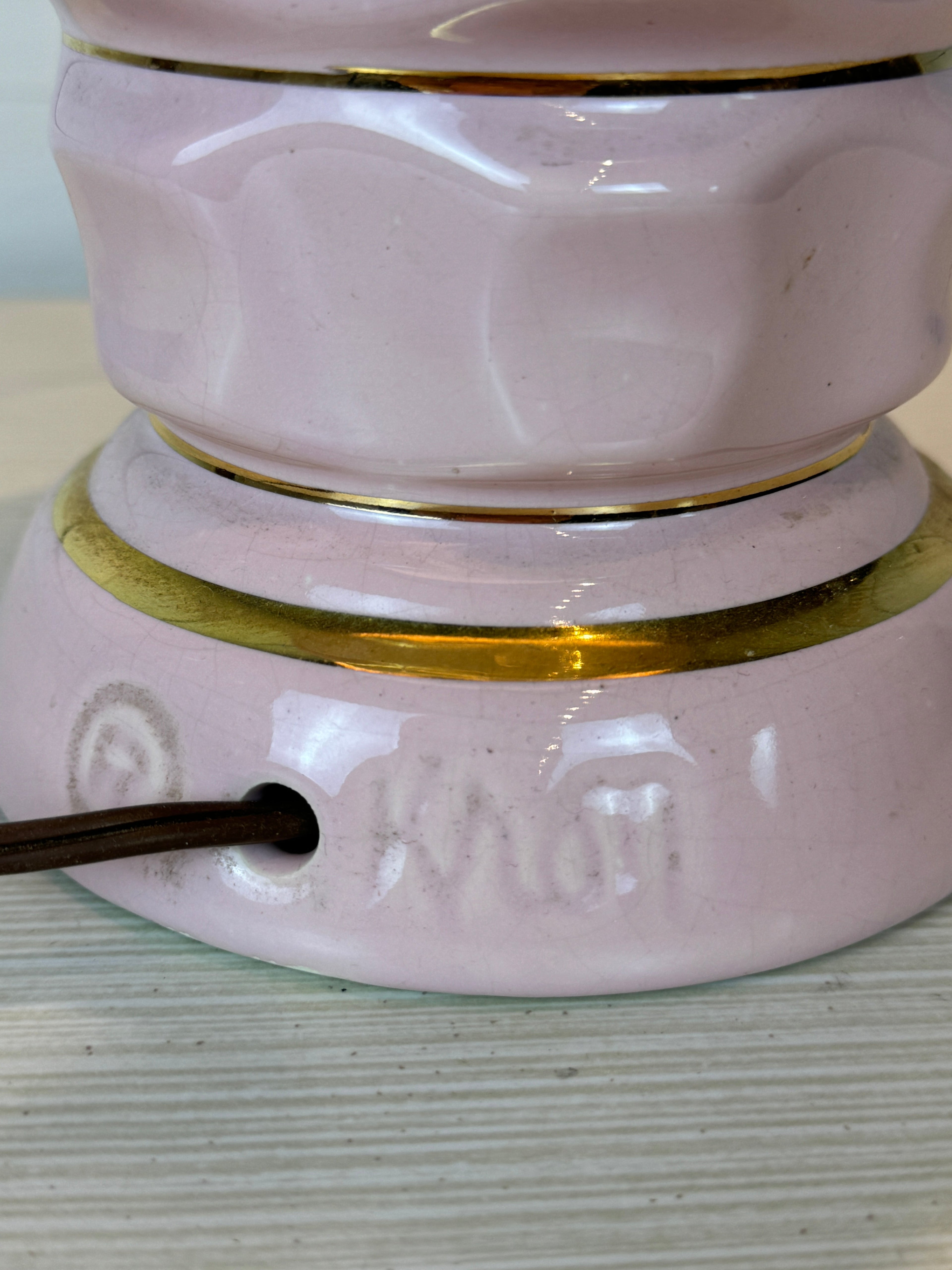 Vintage MCM Kron Barbicore Style Pink and Gold Table Desk Bedside Lamp