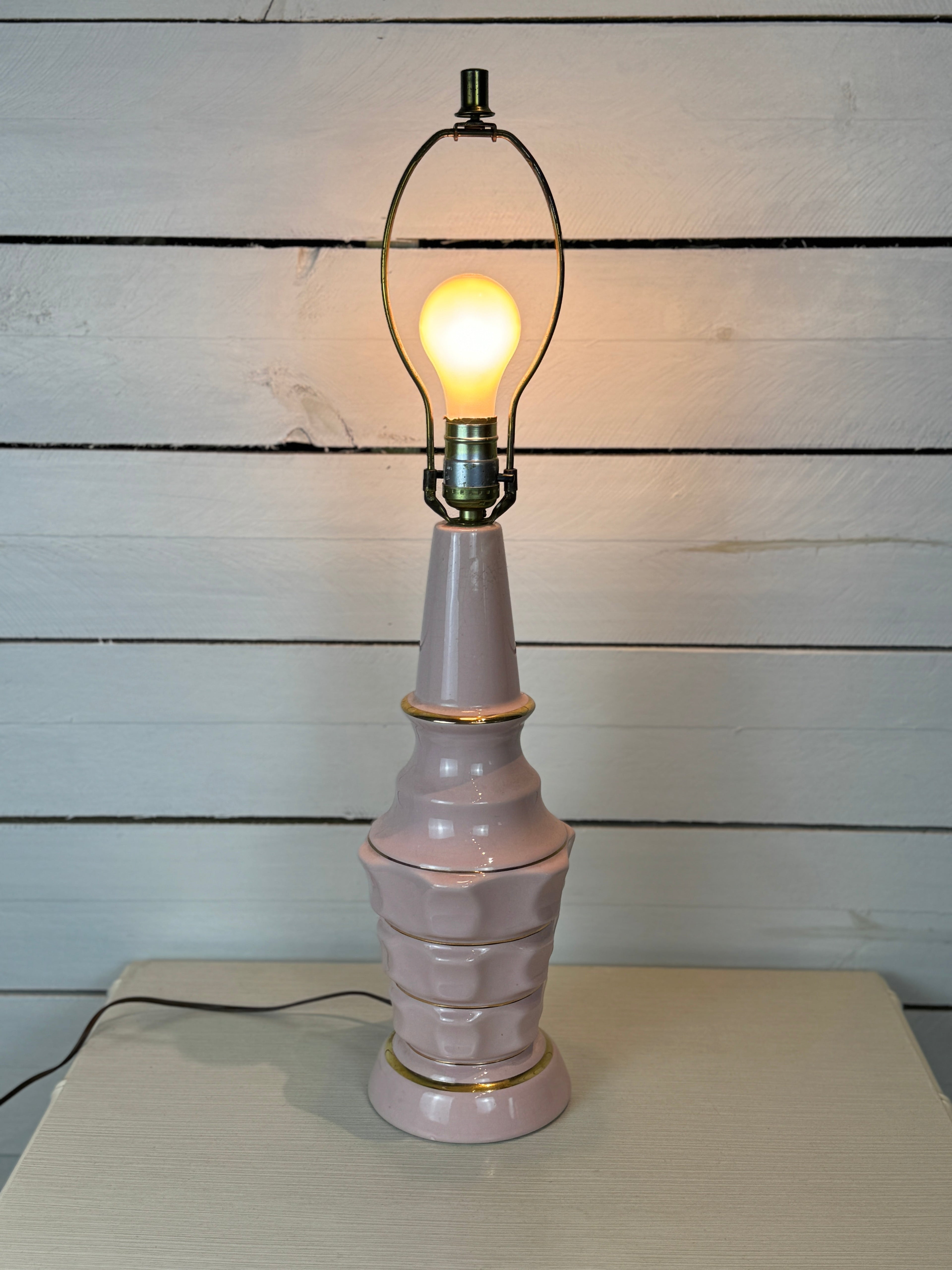 Vintage MCM Kron Barbicore Style Pink and Gold Table Desk Bedside Lamp