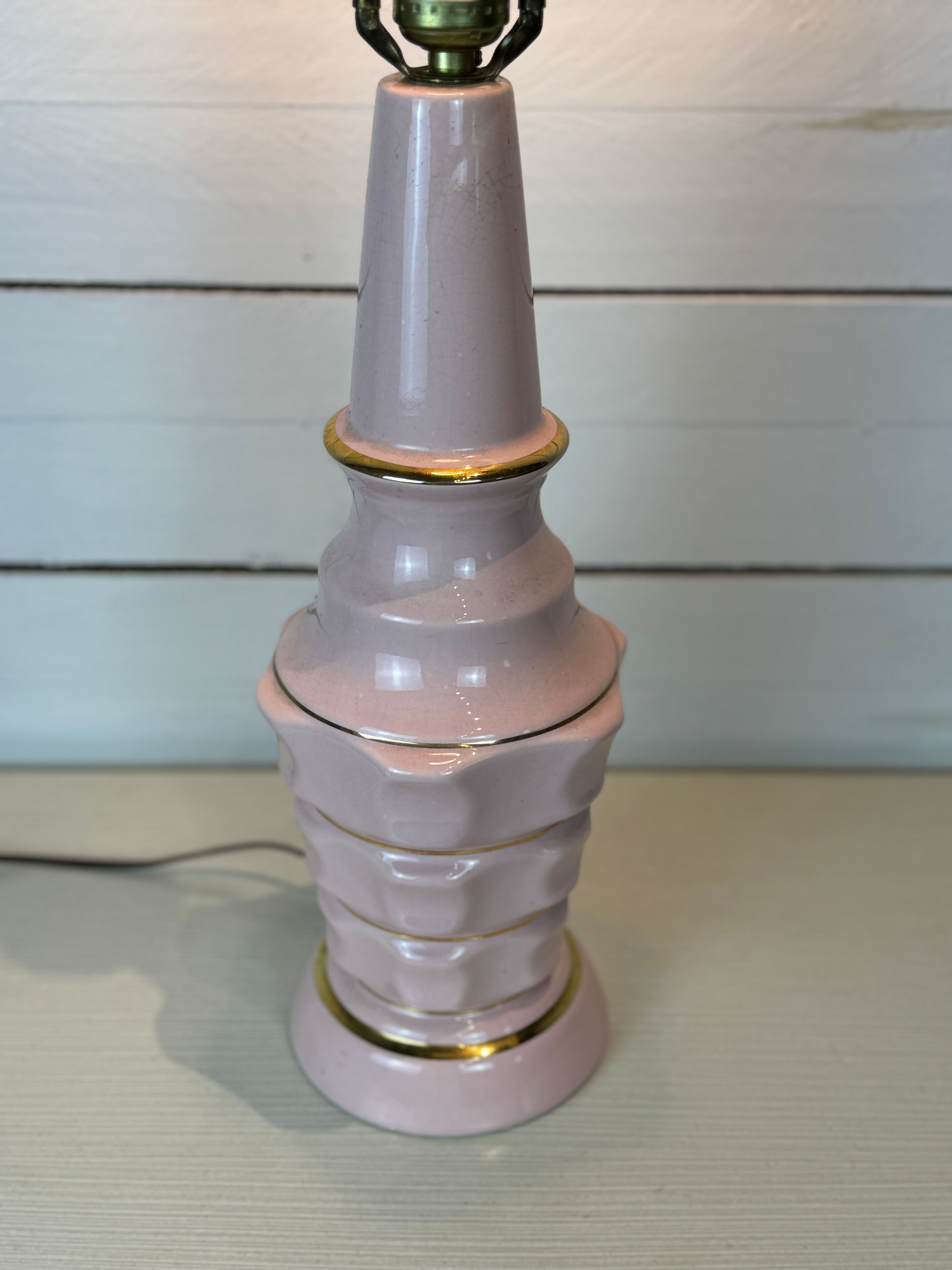 Vintage MCM Kron Barbicore Style Pink and Gold Table Desk Bedside Lamp