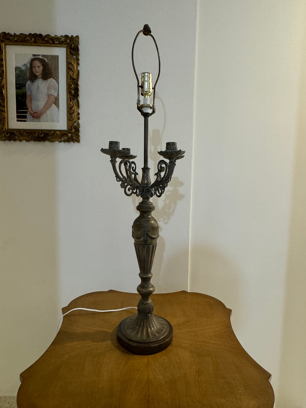 Louis XVI Style Antique Bronze Candelabra Table, Desk or Bedside Lamp