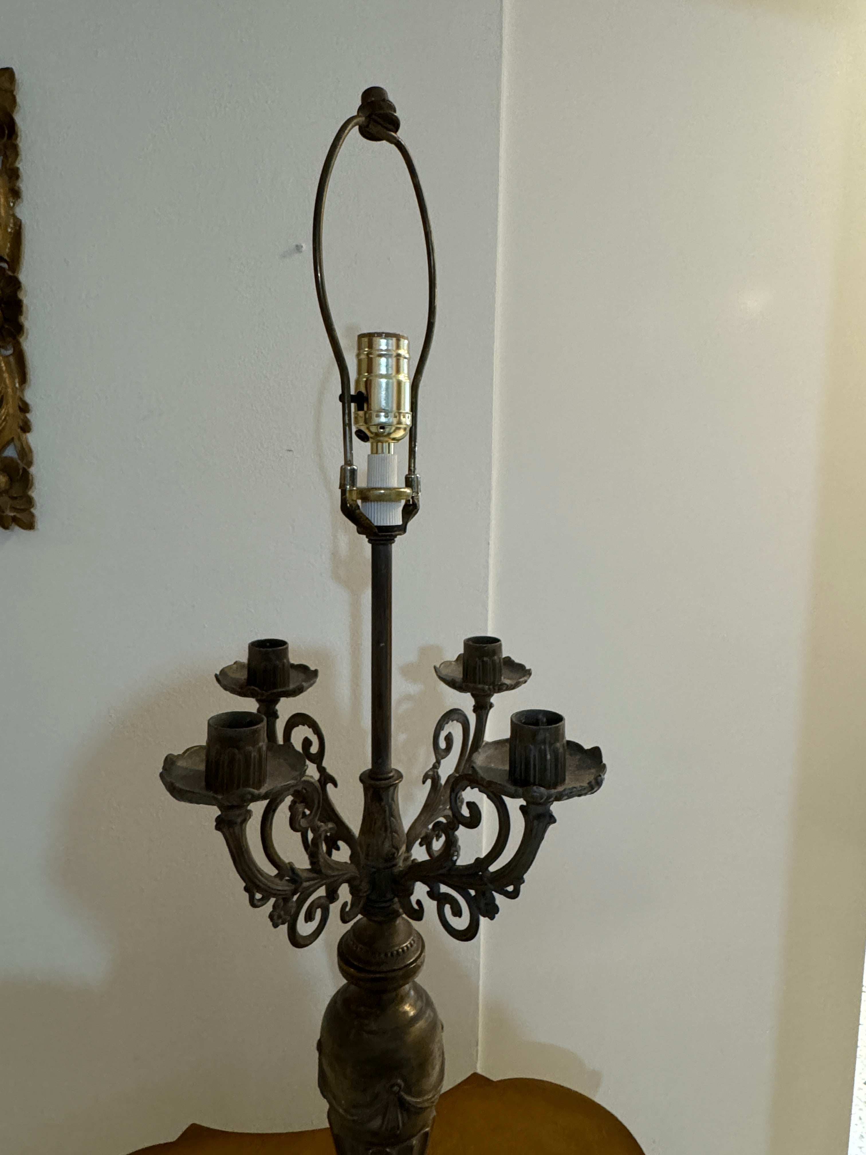 Louis XVI Style Antique Bronze Candelabra Table, Desk or Bedside Lamp
