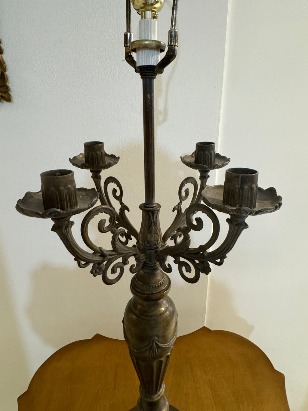 Louis XVI Style Antique Bronze Candelabra Table, Desk or Bedside Lamp