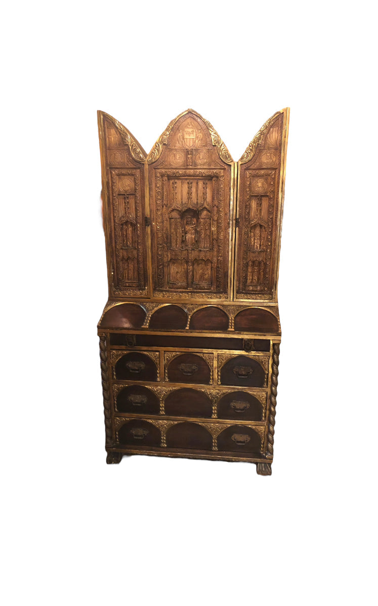 Bargueno Toledano - Carved Antique Secretaire Desk