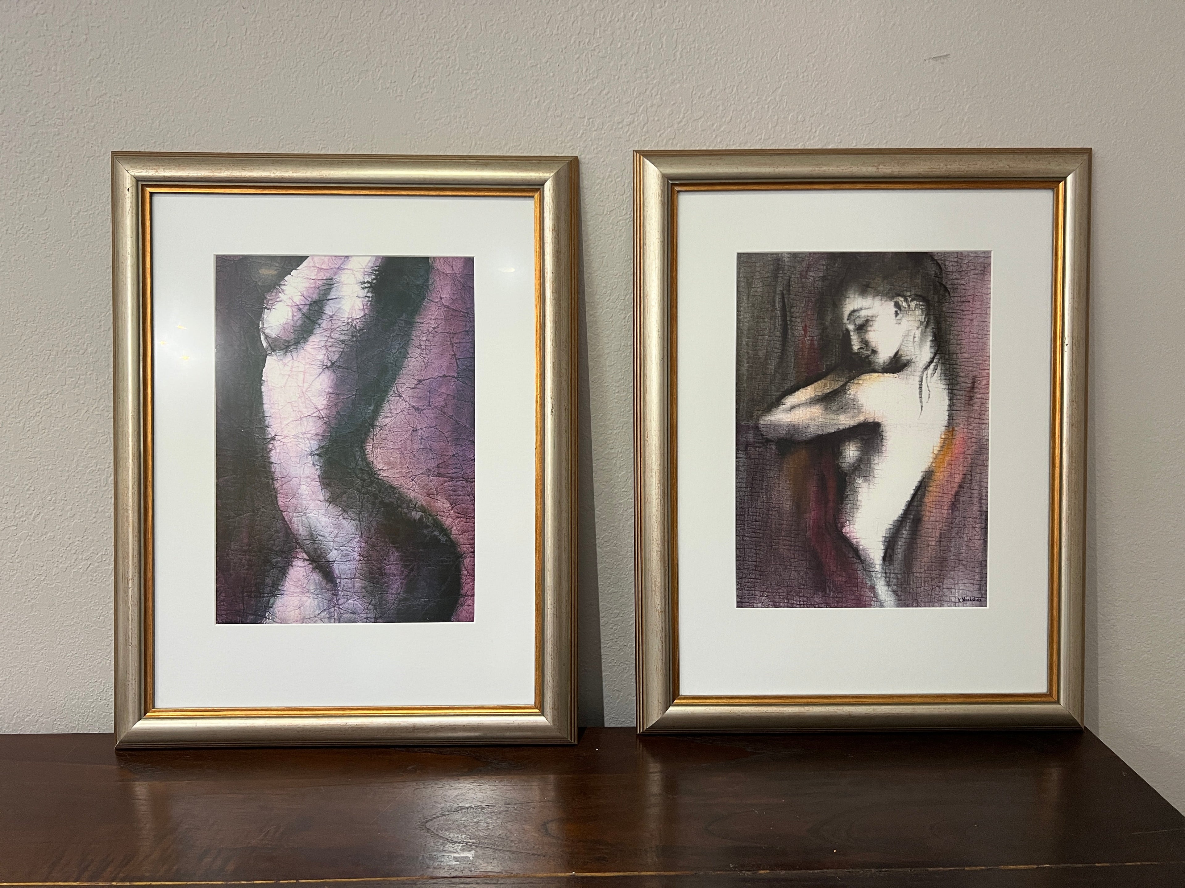 Nude Woman Silhouette - Original Art - Set of 2, Matted and Framed