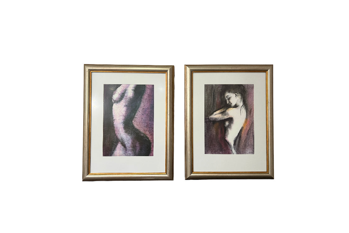 Nude Woman Silhouette - Original Art - Set of 2, Matted and Framed