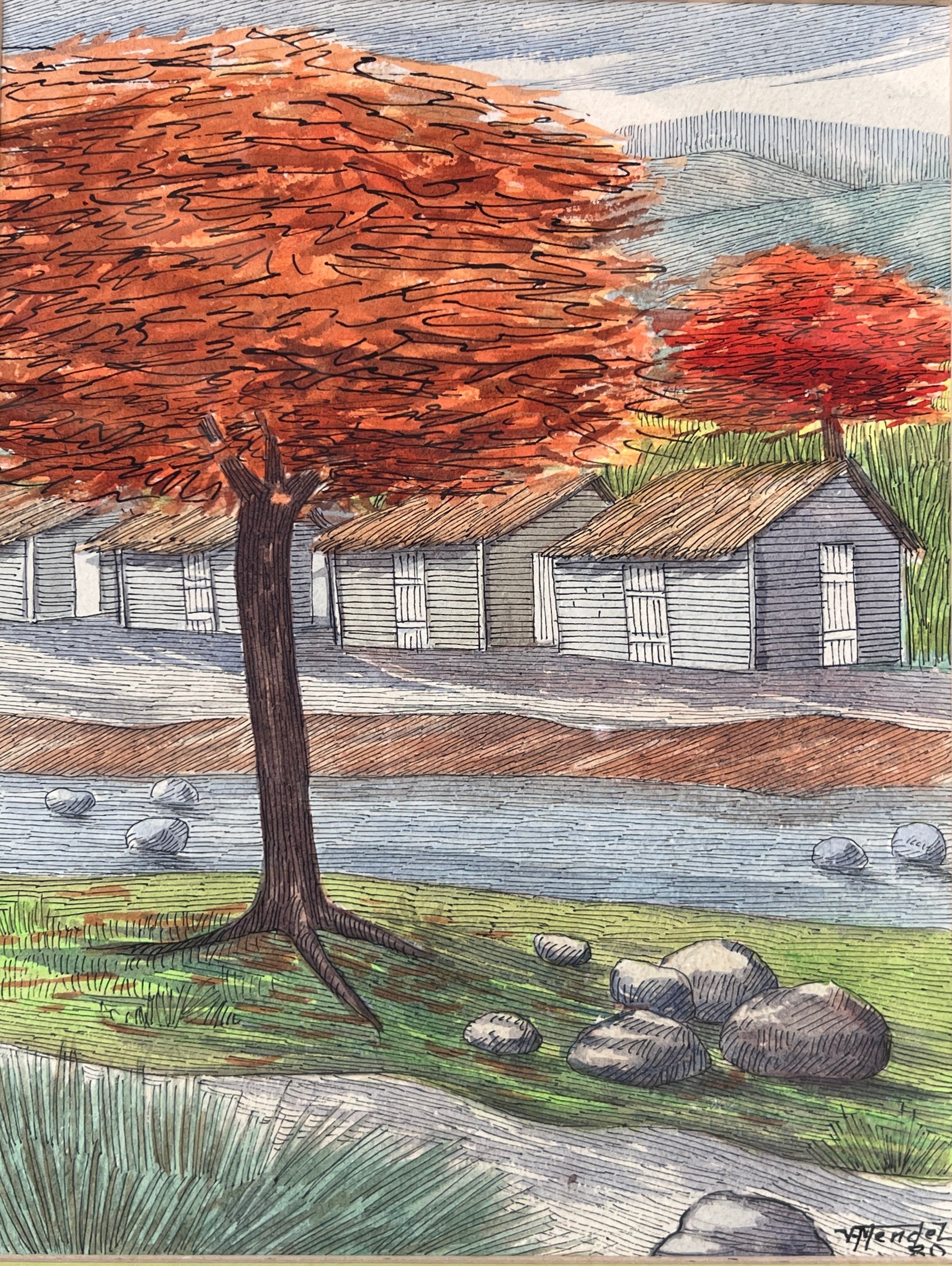 Flamboyant / Royal Poinciana Trees - Watercolor Painting by V. Mendez