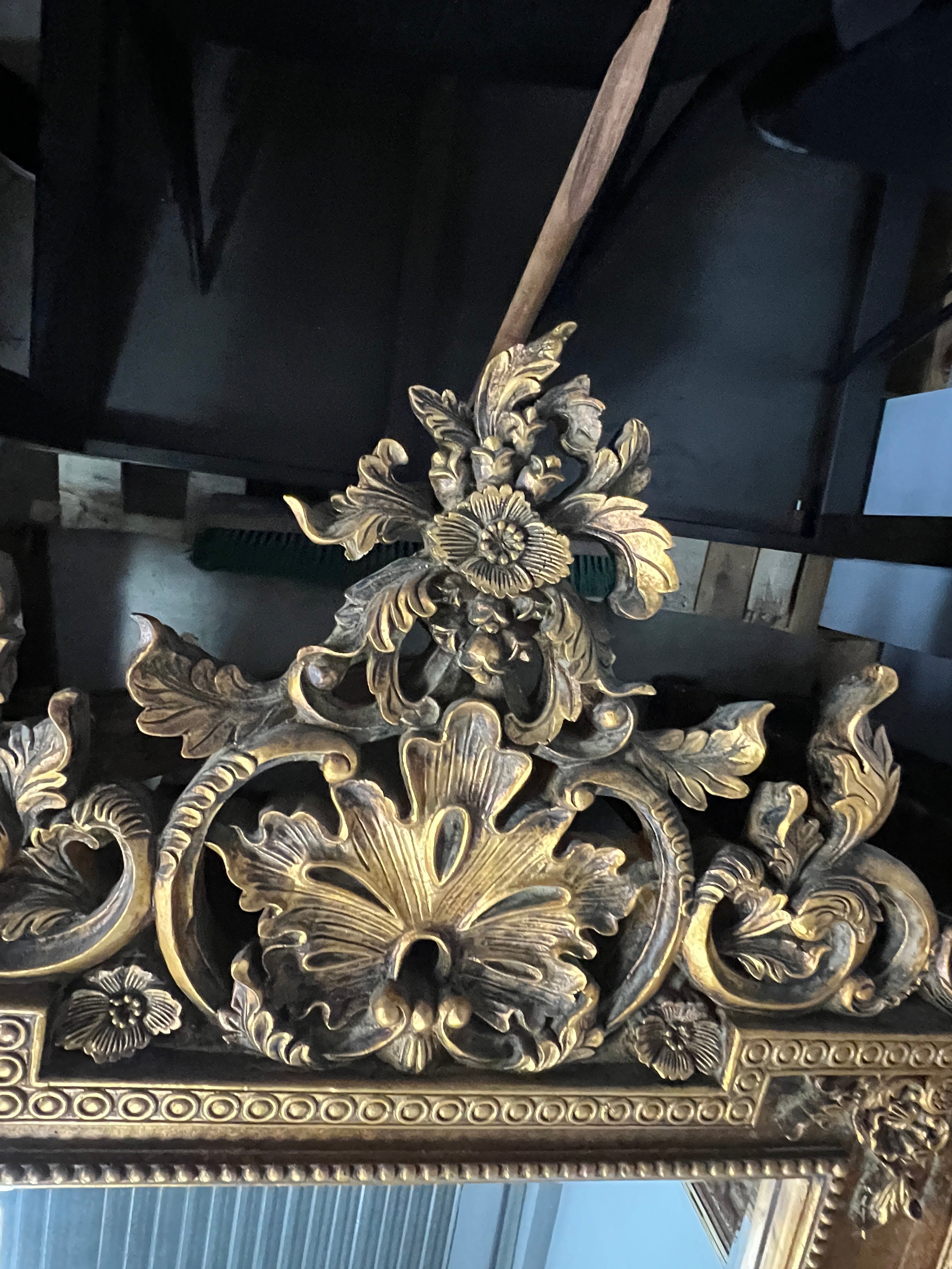 Mid 20th Century Italian Baroque Style Large Gold Carved Giltwood Mirror - Hangs Vertically