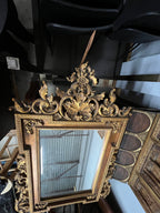 Mid 20th Century Italian Baroque Style Large Gold Carved Giltwood Mirror - Hangs Vertically