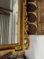 Mid 20th Century Italian Baroque Style Large Gold Carved Giltwood Mirror - Hangs Vertically