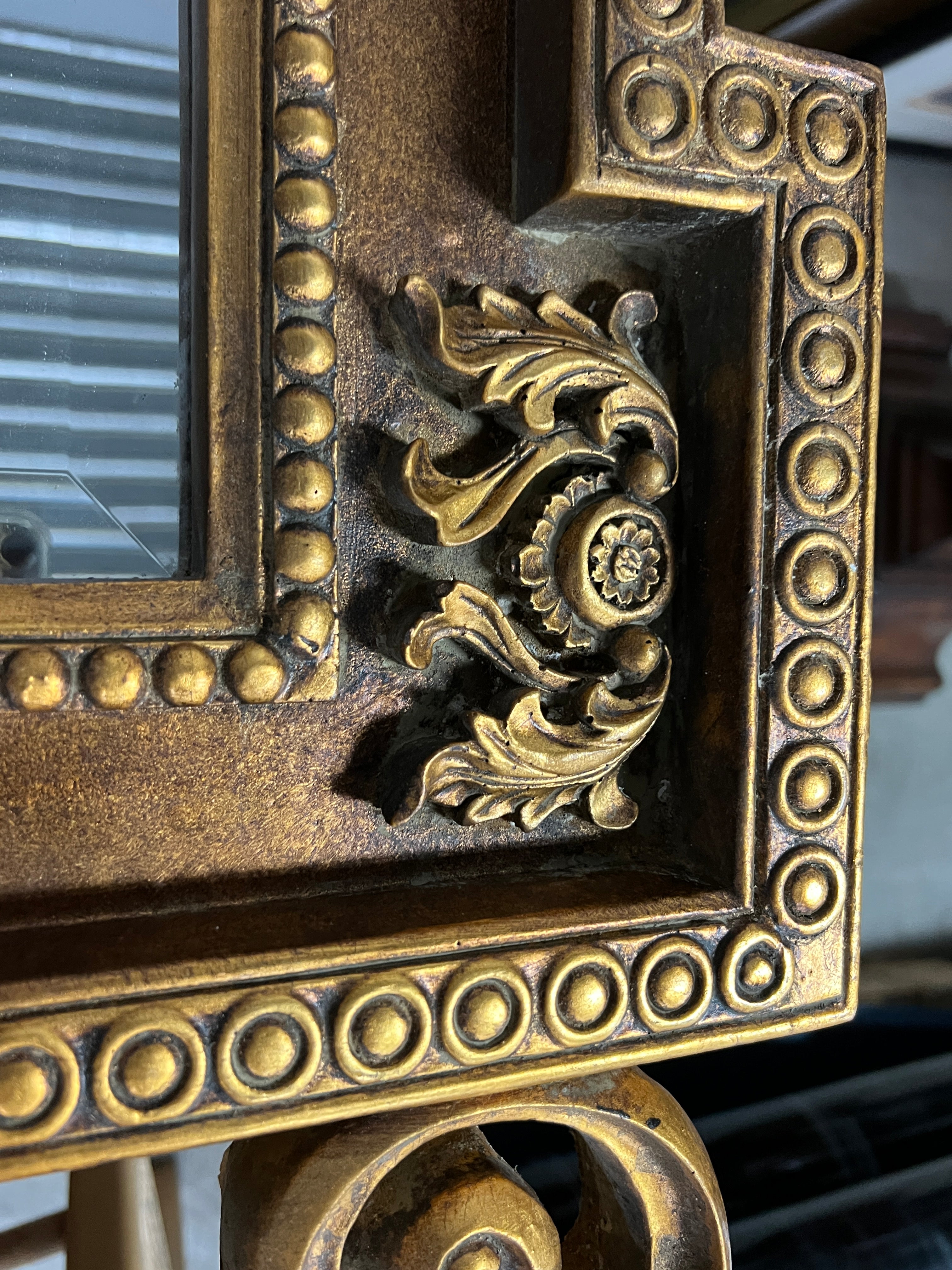Mid 20th Century Italian Baroque Style Large Gold Carved Giltwood Mirror - Hangs Vertically