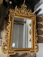 Mid 20th Century Italian Baroque Style Large Gold Carved Giltwood Mirror - Hangs Vertically