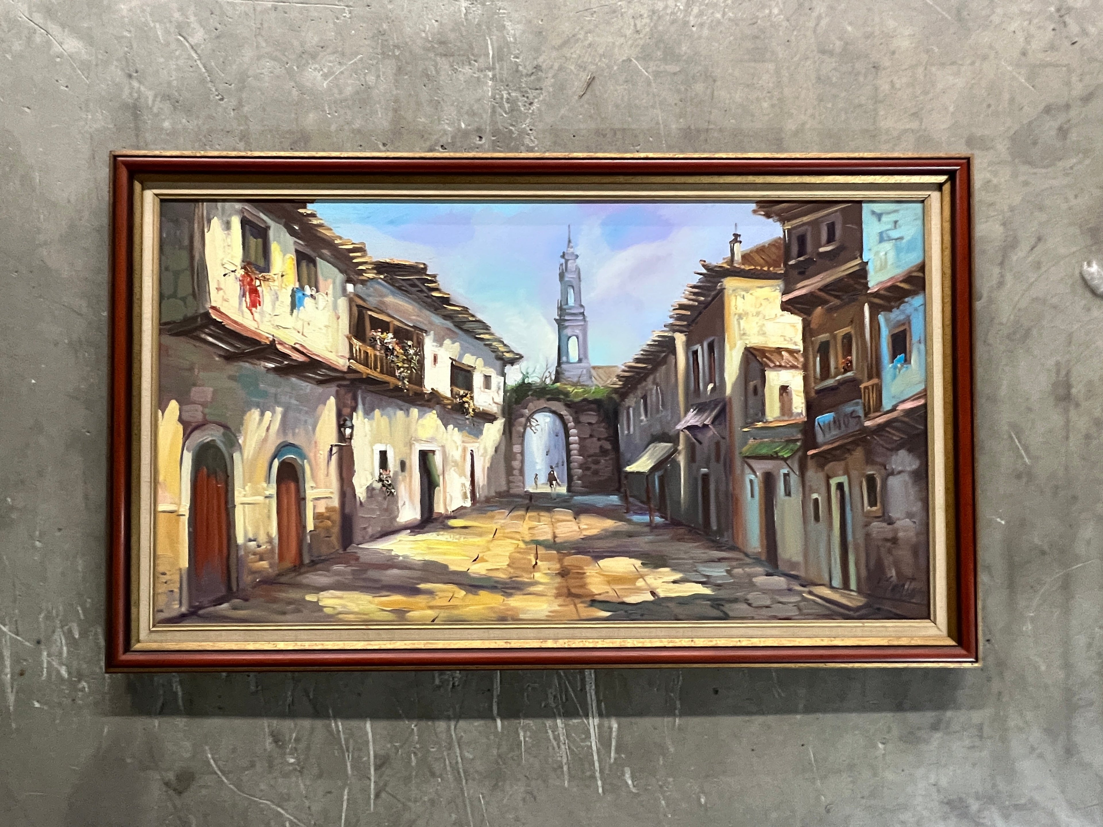 Vintage Old Spanish Village by Artist L. Santos