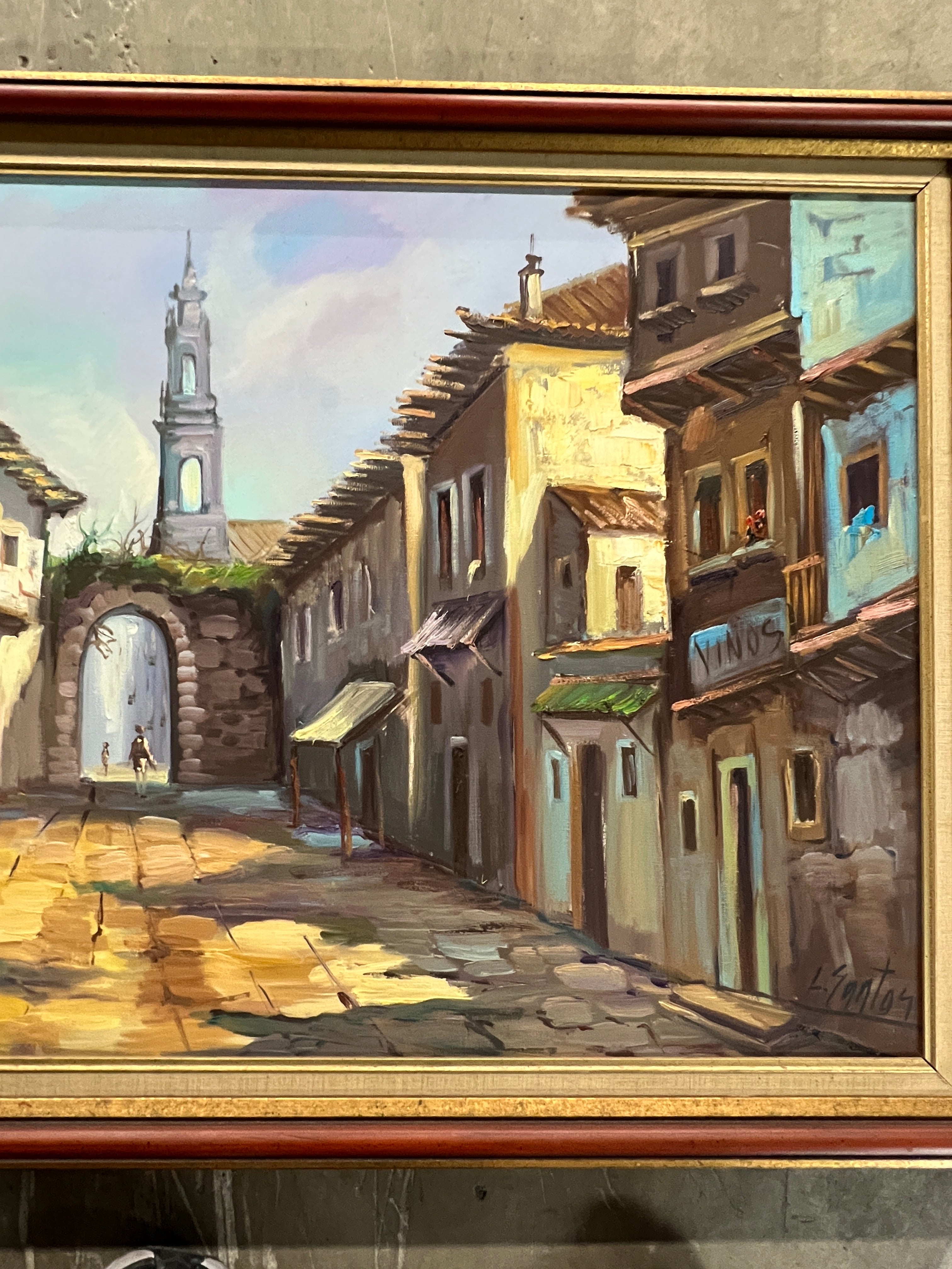 Vintage Old Spanish Village by Artist L. Santos