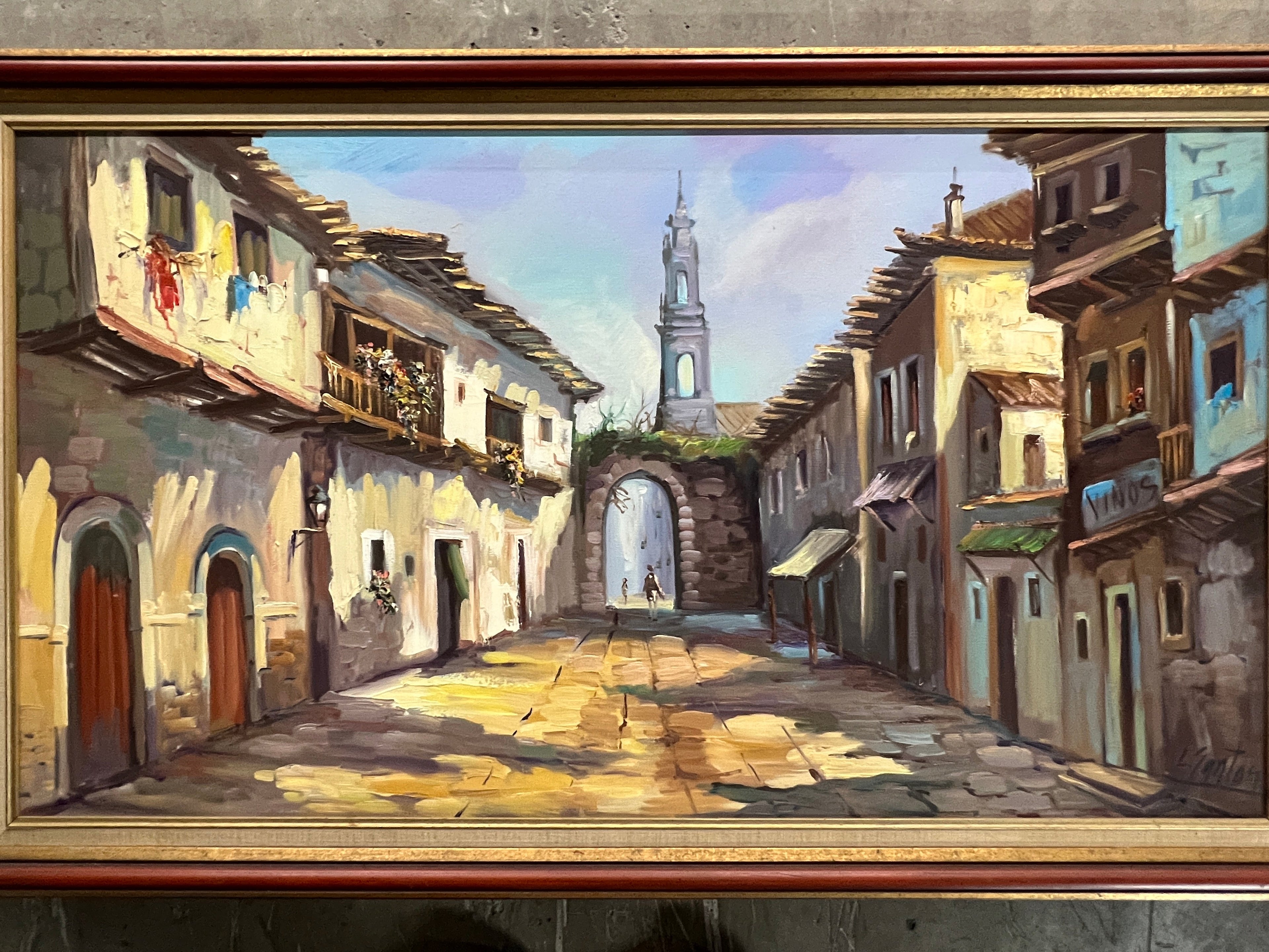 Vintage Old Spanish Village by Artist L. Santos