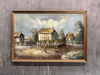 Vintage Old Rural Village Signed by Melton - original oil on canvas