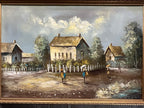 Vintage Old Rural Village Signed by Melton - original oil on canvas