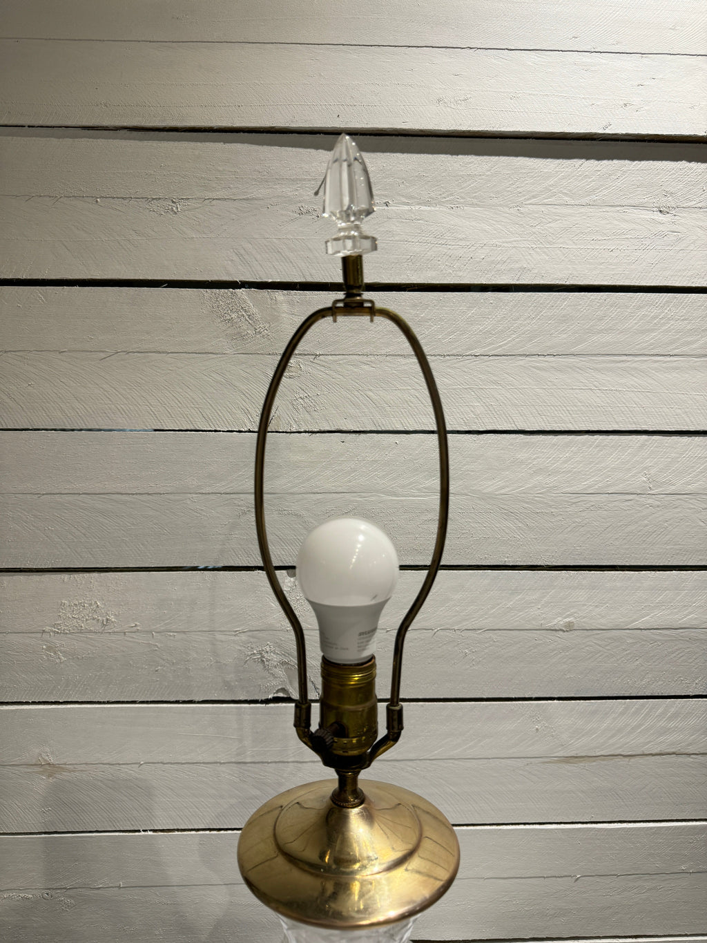 Waterford Crystal & Polished Brass Table Lamp in the Hollywood Regency Style - without shade