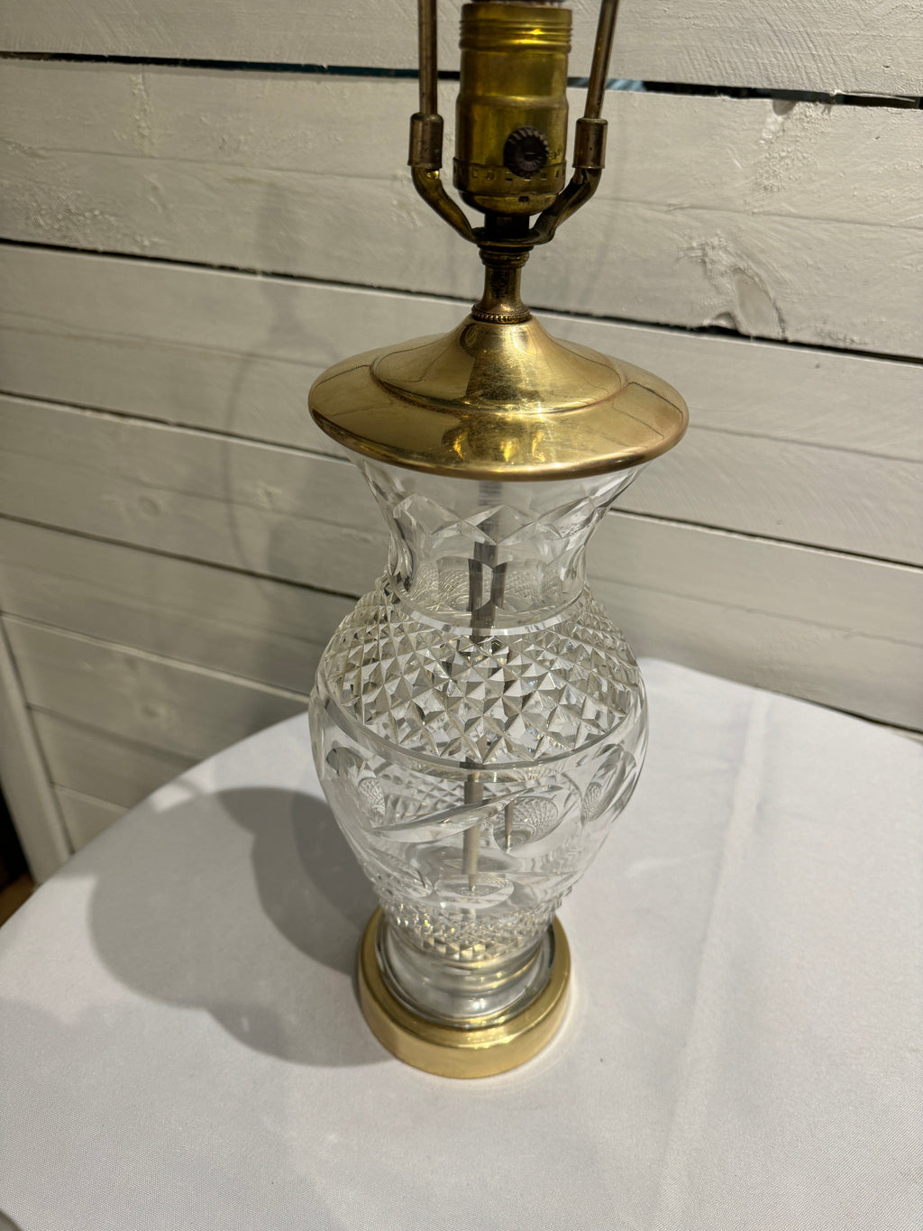 Waterford Crystal & Polished Brass Table Lamp in the Hollywood Regency Style - without shade