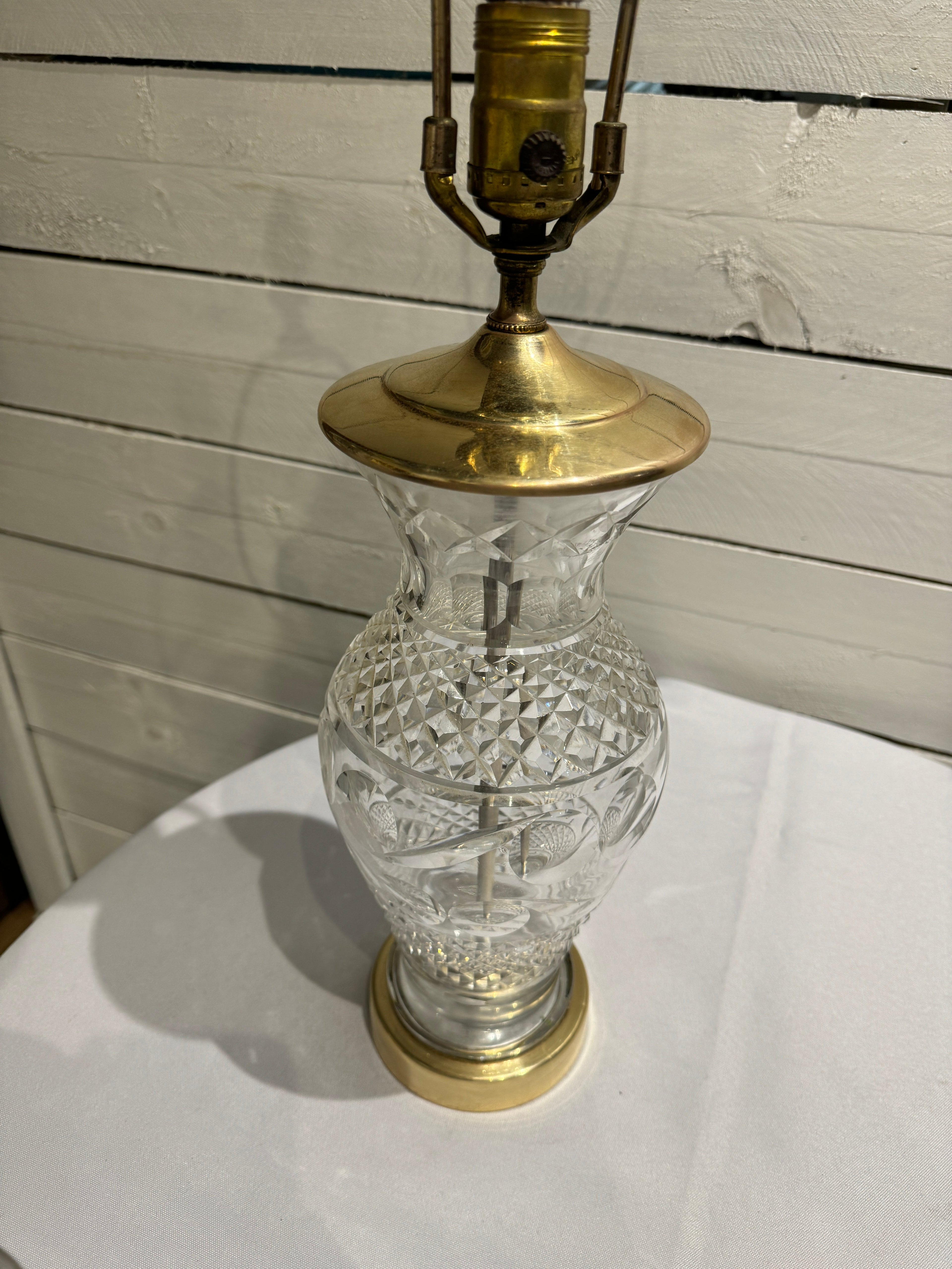 Waterford Crystal & Polished Brass Table Lamp in the Hollywood Regency Style - without shade