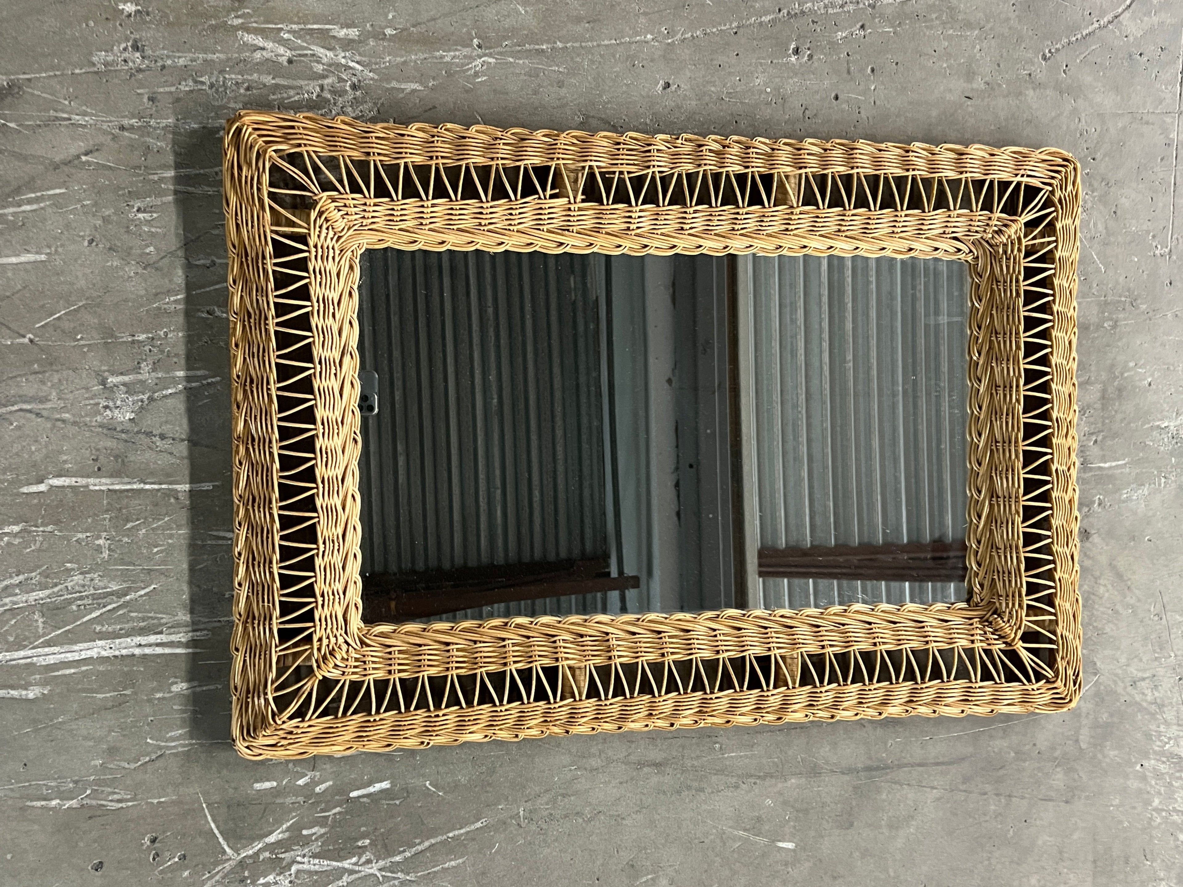 Vintage Boho Chic Rattan Mirror - Hangs Vertically or Horizontally