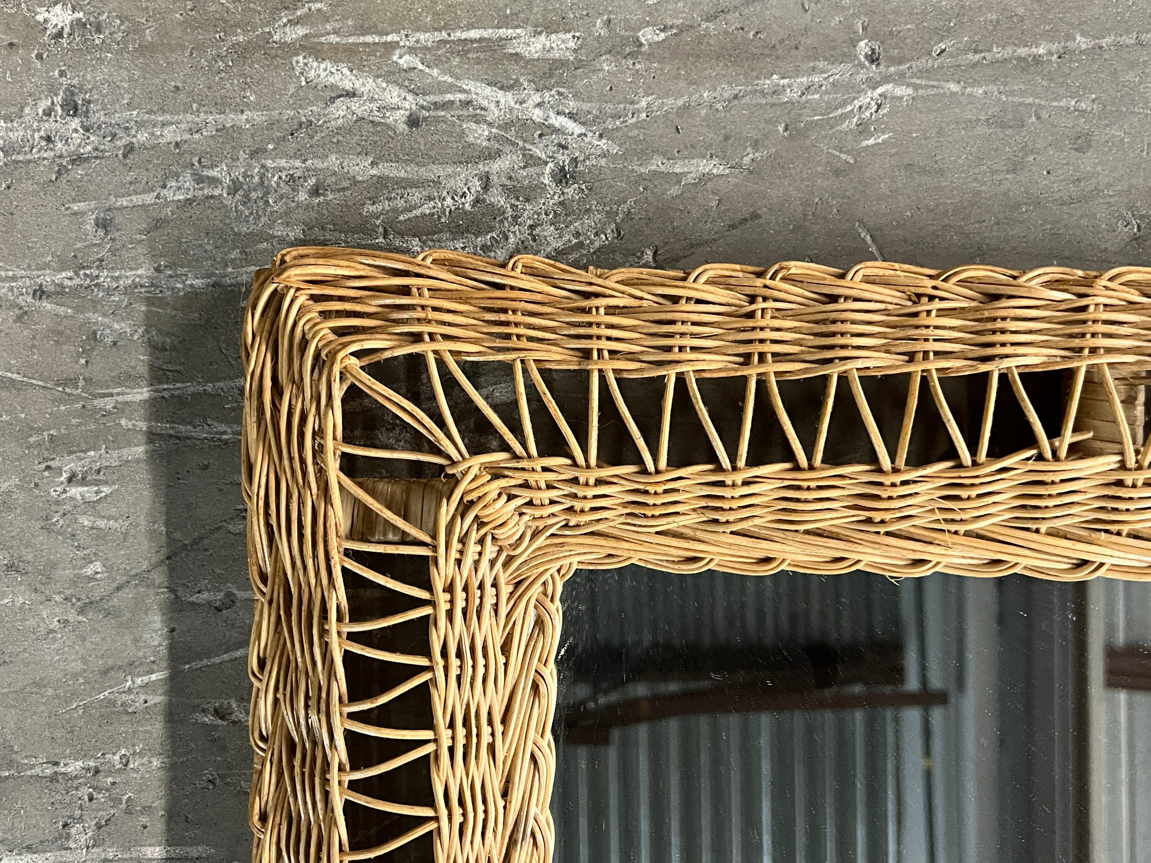 Vintage Boho Chic Rattan Mirror - Hangs Vertically or Horizontally