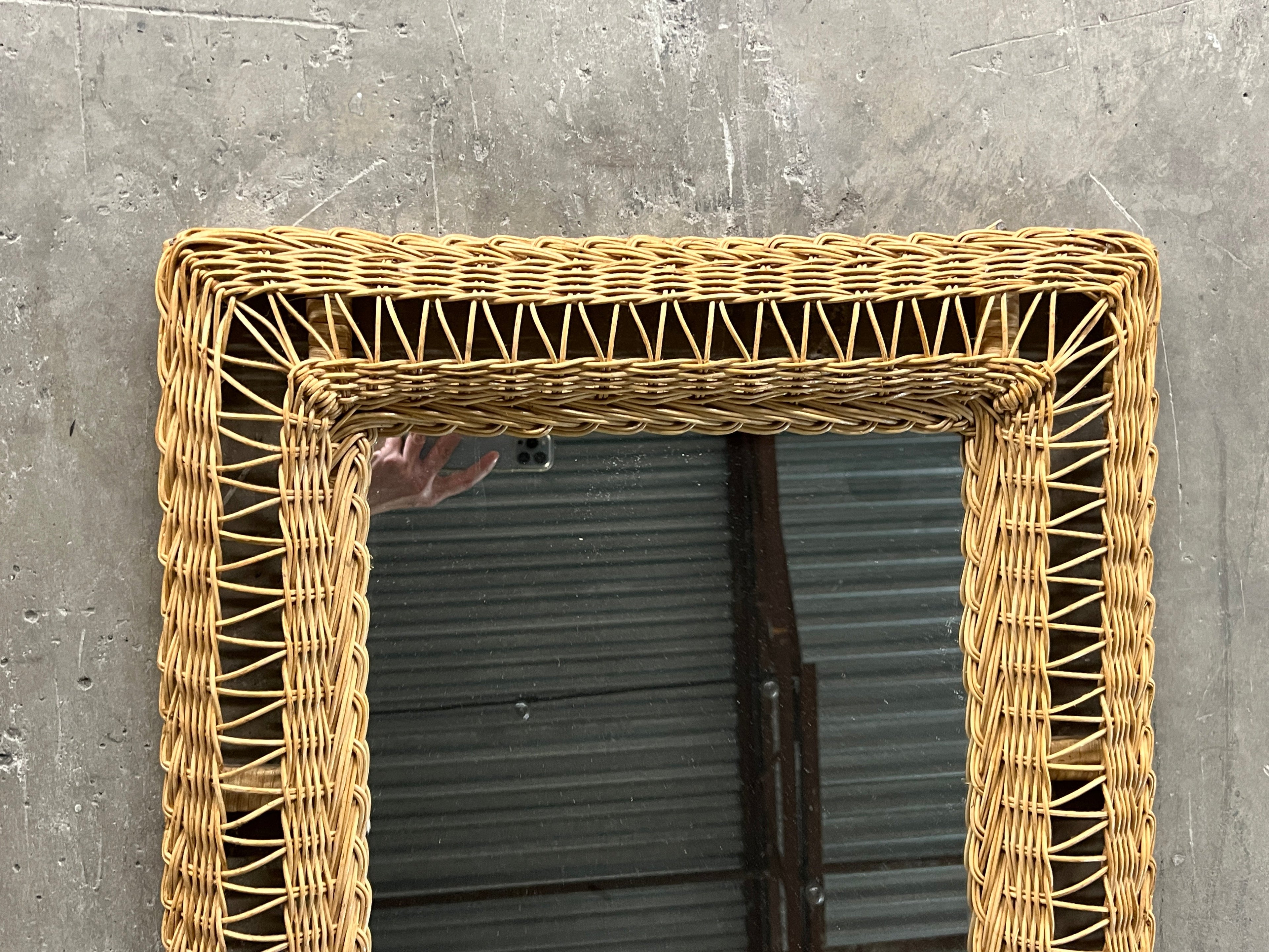 Vintage Boho Chic Rattan Mirror - Hangs Vertically or Horizontally